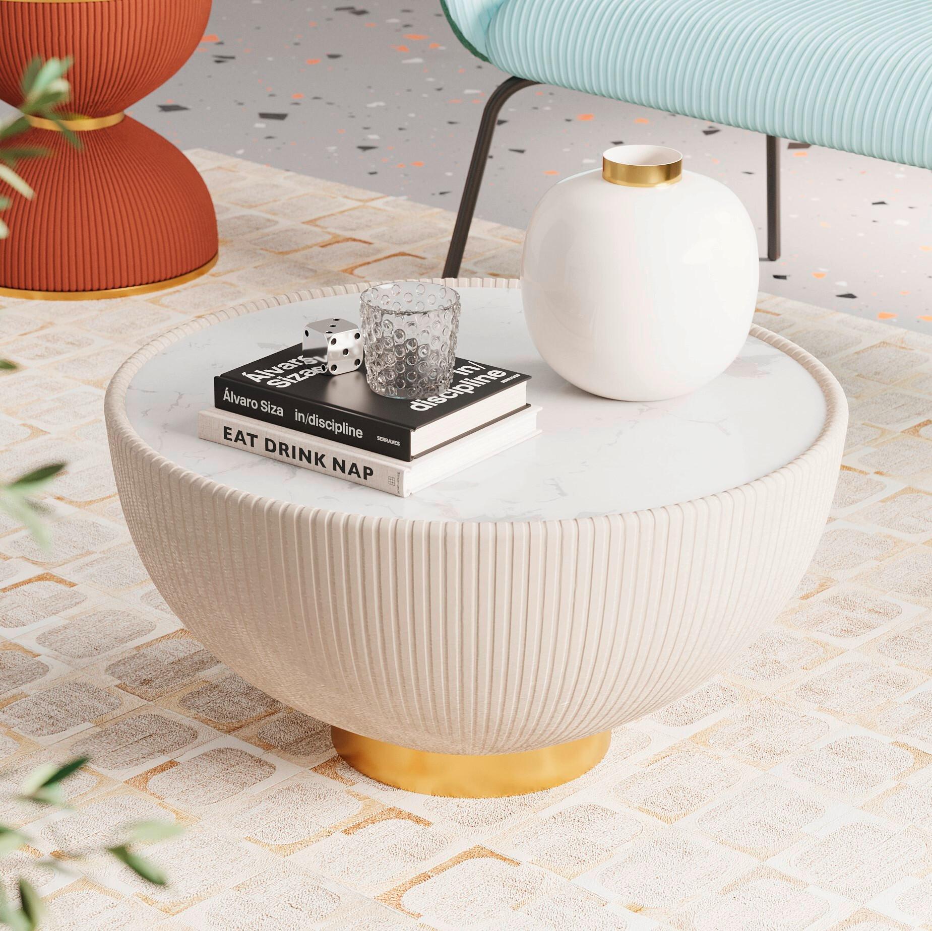 Couchtisch Endless Vegas Creme/Messingfarben - Messingfarben/Creme, MODERN, Keramik/Textil (71/36cm) - Kare-Design