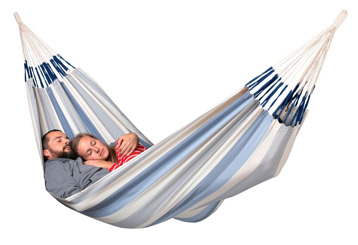 Hängematte Classic Double Hammock Outdoor Blau/Weiß - Blau/Weiß, KONVENTIONELL, Textil (160/350cm) - La Siesta
