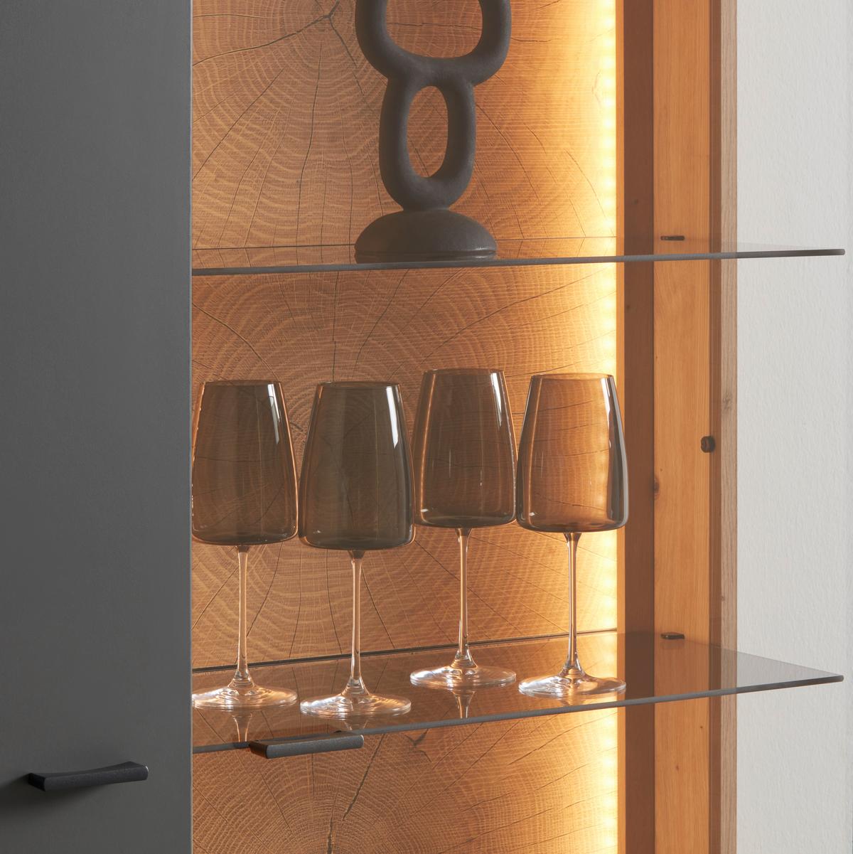 Vitrine Florenz Grau/Eiche Artisan - Schwarz/Eiche Artisan, MODERN, Glas/Holzwerkstoff (90,2/202,0/38cm) - Premium Living
