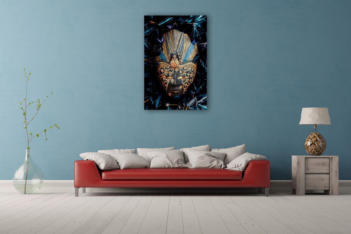Aluminiumbild Tribal Multicolor ca. 98x148cm - Blau/Goldfarben, Design, Kunststoff/Metall (98/148cm) - Wandkraft