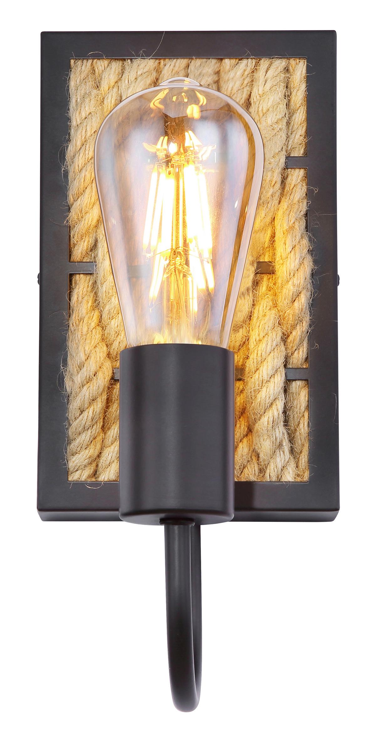 Wandleuchte 15679W in Schwarz max. 60 Watt - Schwarz/Braun, LIFESTYLE, Naturmaterialien/Metall (12/13/28cm) - Globo