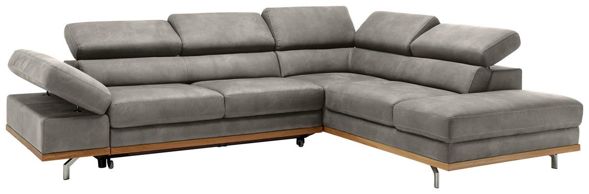 Ecksofa Carmen Grau mit Bettfunktion - Chromfarben/Silberfarben, Konventionell, Holz/Textil (292/93/226cm) - Zandiara