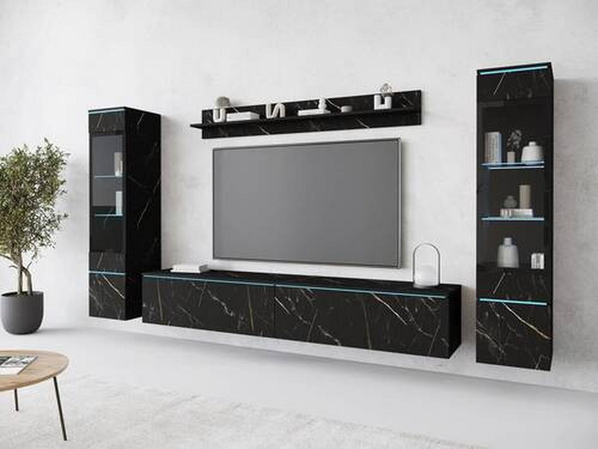Dnevni Regal Vera, Črna Marmorirana, 4-Delno, Led - siva/barve skrilavca, Design, umetna masa/steklo (240/130/33cm) - Livetastic