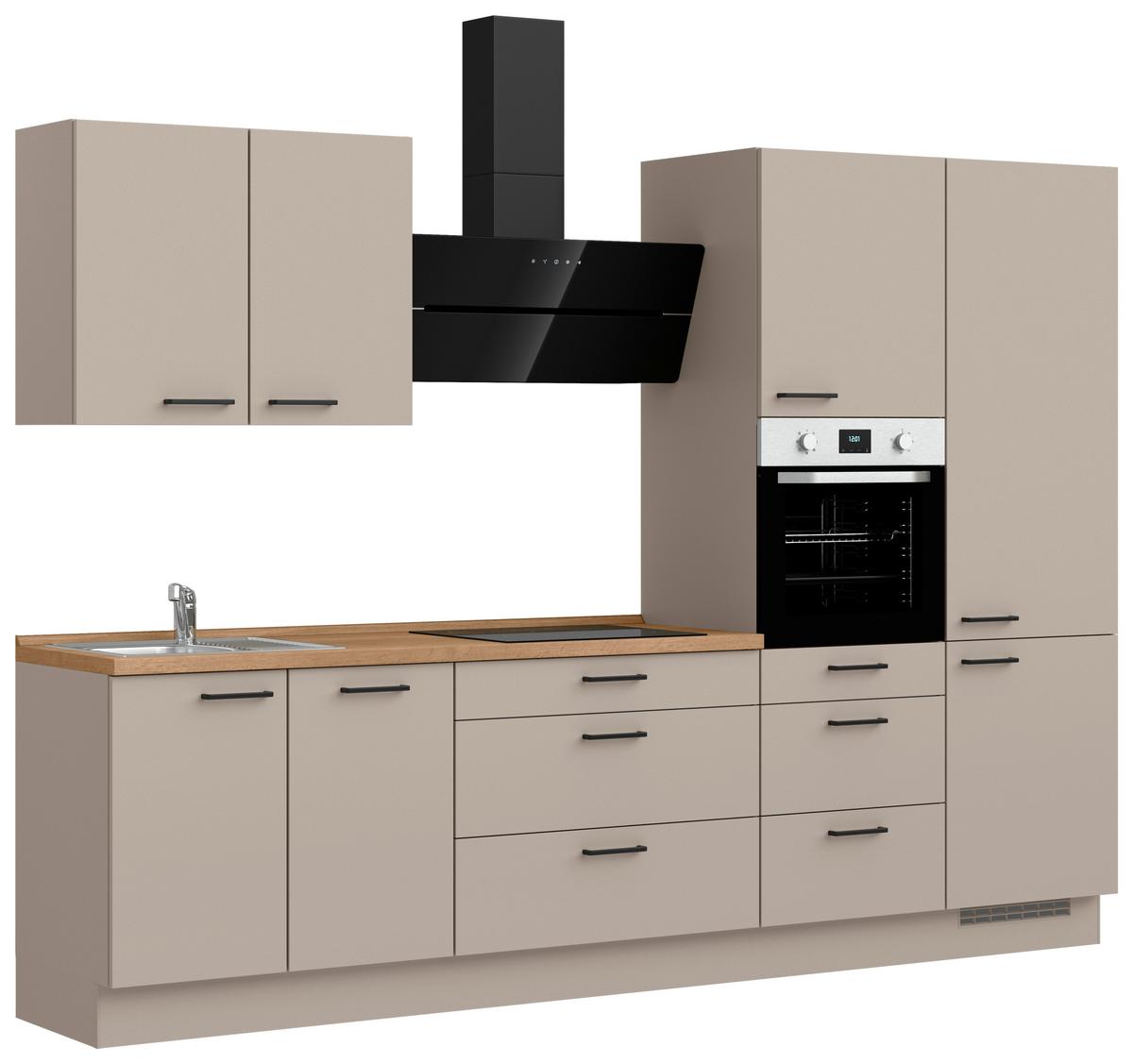 Küchenblock Easytouch High m. Geräten Sandfarben - Sandfarben/Eichefarben, MODERN, Holzwerkstoff/Metall (300cm) - Nobilia
