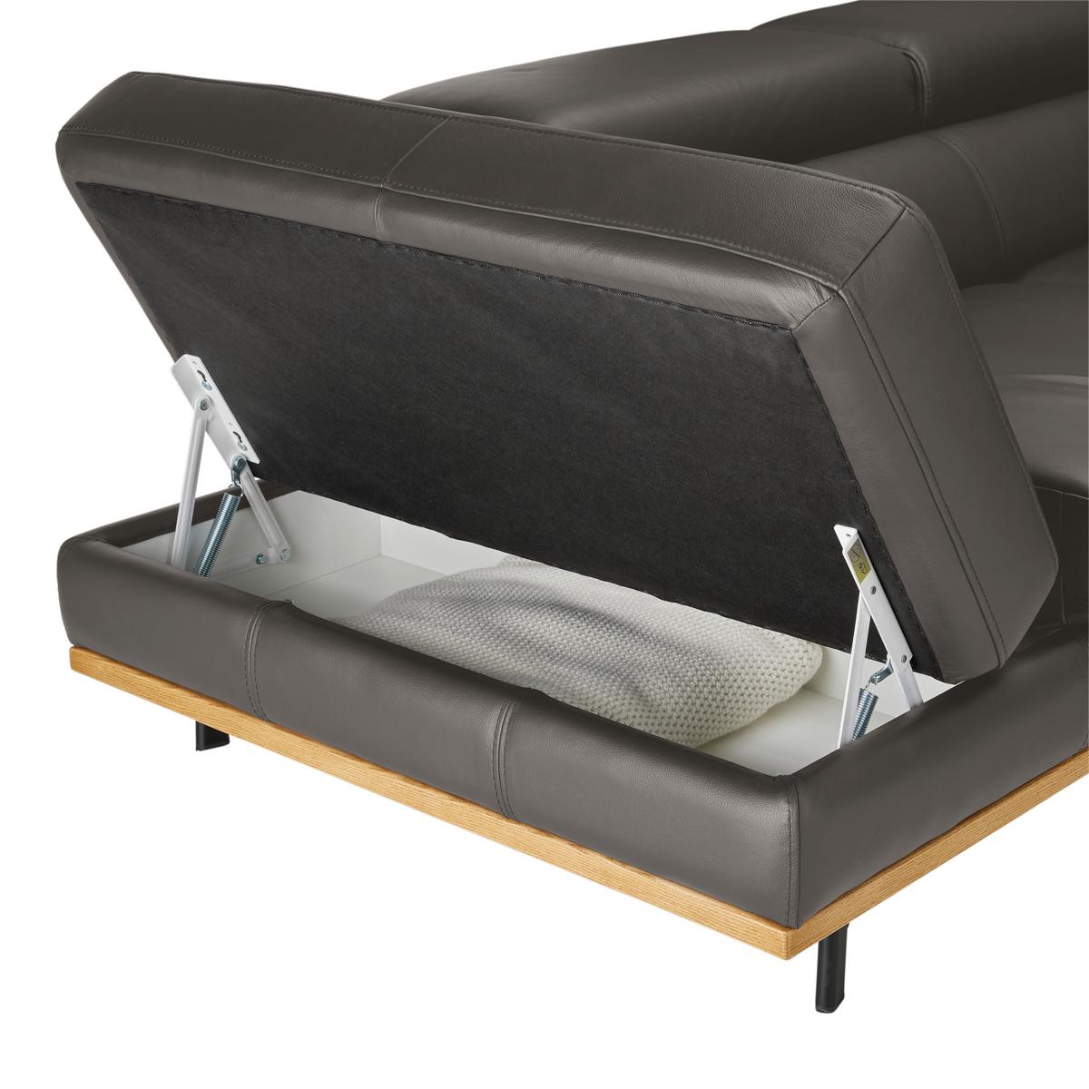 Wohnlandschaft Carmen Graublau - Graublau/Schwarz, MODERN, Leder/Holz (292/72/226cm) - Premium Living