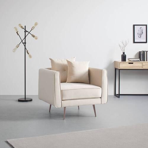 Relaxsessel Luis Beige Samt - Beige/Roségold, MODERN, Holz/Textil (90/87/87cm) - Bessagi Home