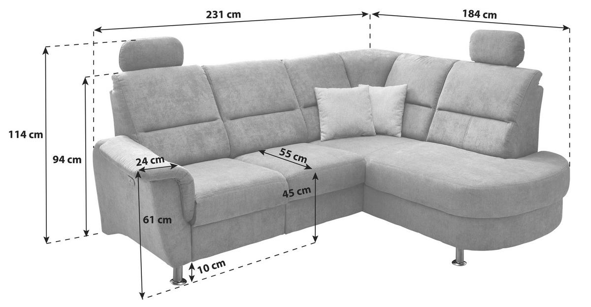 Wohnlandschaft Parole Anthrazit Mikrofaser - Chromfarben/Anthrazit, KONVENTIONELL, Textil/Metall (231/184cm) - Livetastic