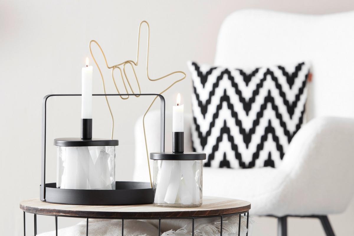 ŚWIECZNIK ELENA -PAZ- - czarny, Modern, metal/szkło (10,5/14cm)