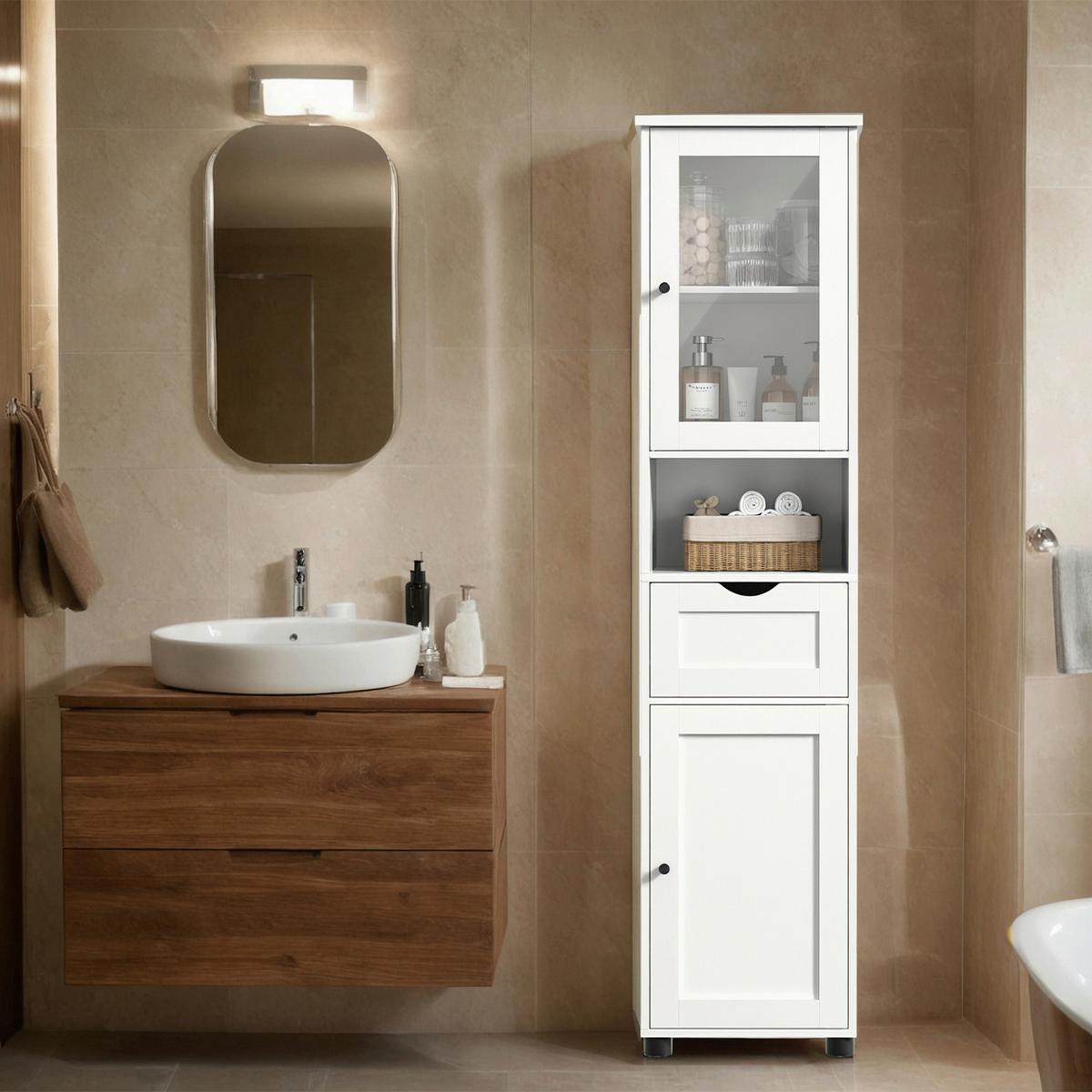 MIDISCHRANK BATHROOM CABINET - Weiß, MODERN, Glas/Holzwerkstoff (40/165/30cm) - MID.YOU
