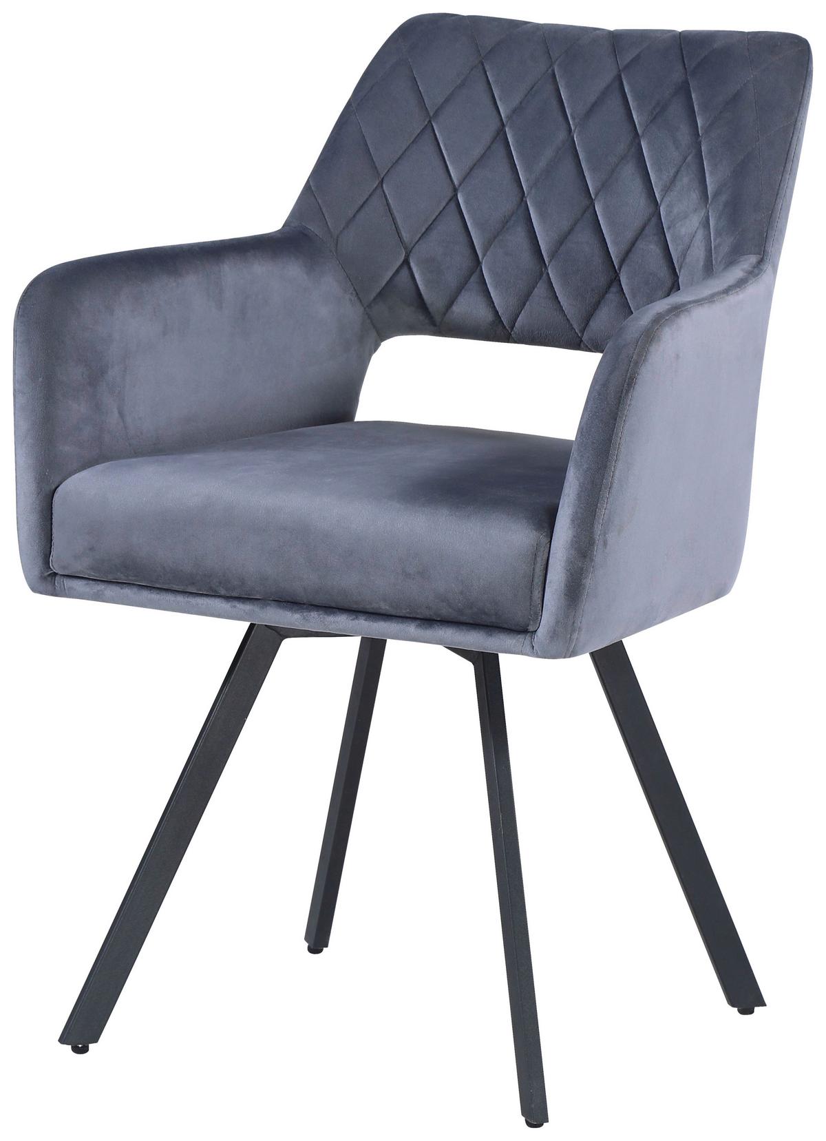 Naslanjač Vicky, Siva, Žamet, Vrtljiv - siva/črna, Moderno, kovina/tekstil (57/86/61cm)