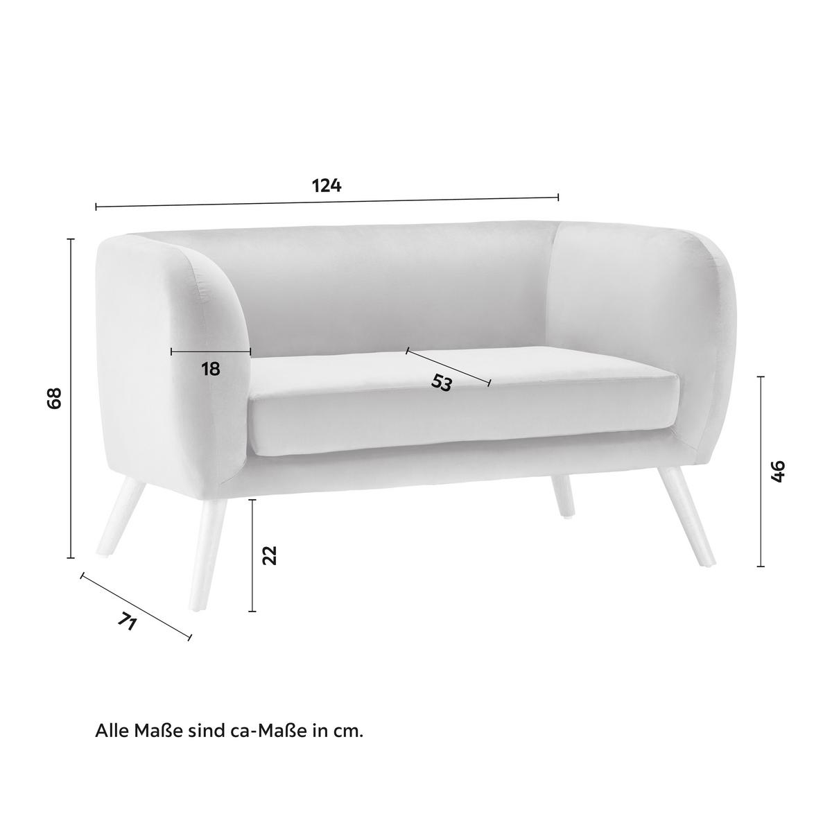 Sofa Bruno grau Samtbezug B: ca. 124 cm - Eichefarben/Grau, MODERN, Holz/Textil (124/68/71cm) - Bessagi Home