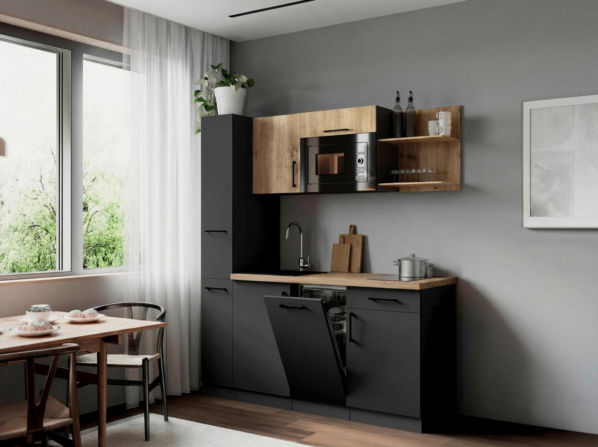 Küchenblock Oliver m. Geräten Grau - Eiche Artisan/Grau, Trend, Holzwerkstoff/Metall (175cm) - Respekta