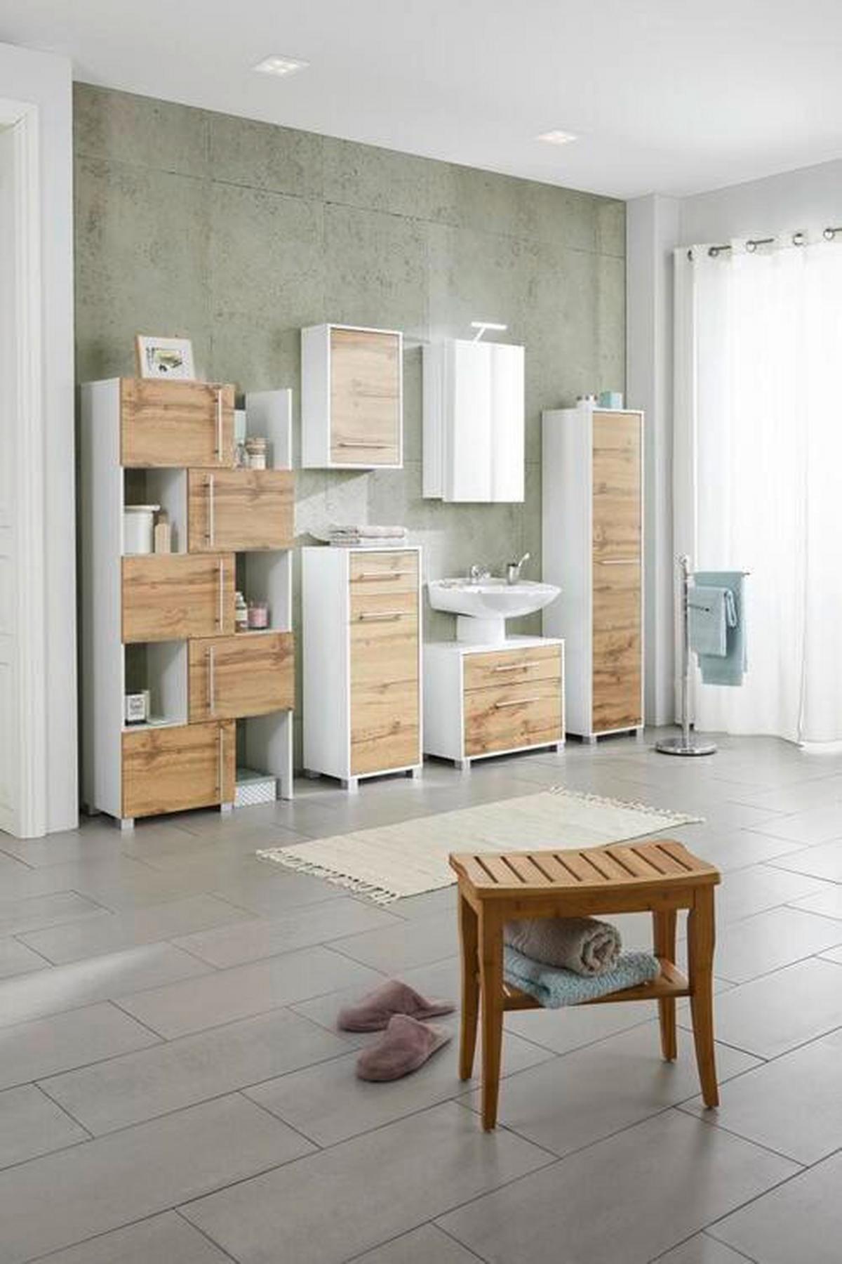 Unterschrank Weiß/Eichefarben - Chromfarben/Weiss, Modern, Holzwerkstoff/Metall (40/100/33cm) - Mömax