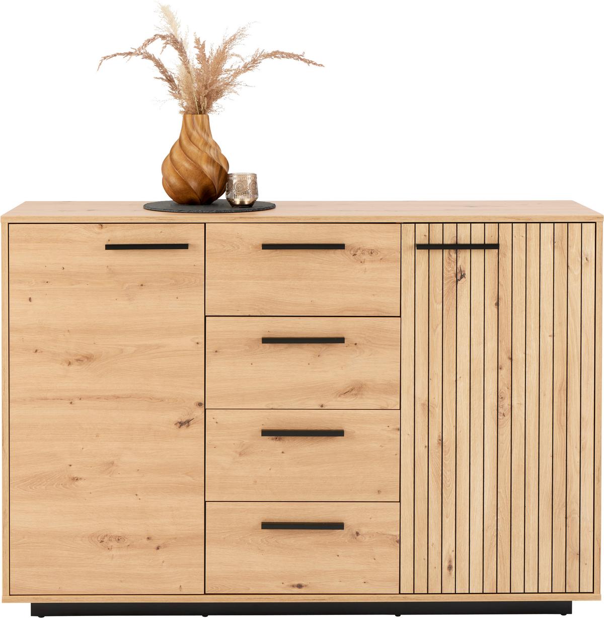 Komoda Lukas - hrast Artisan/crna, Trend, drvni materijal/plastika (133,6/95,4/40,2cm) - Modern Living
