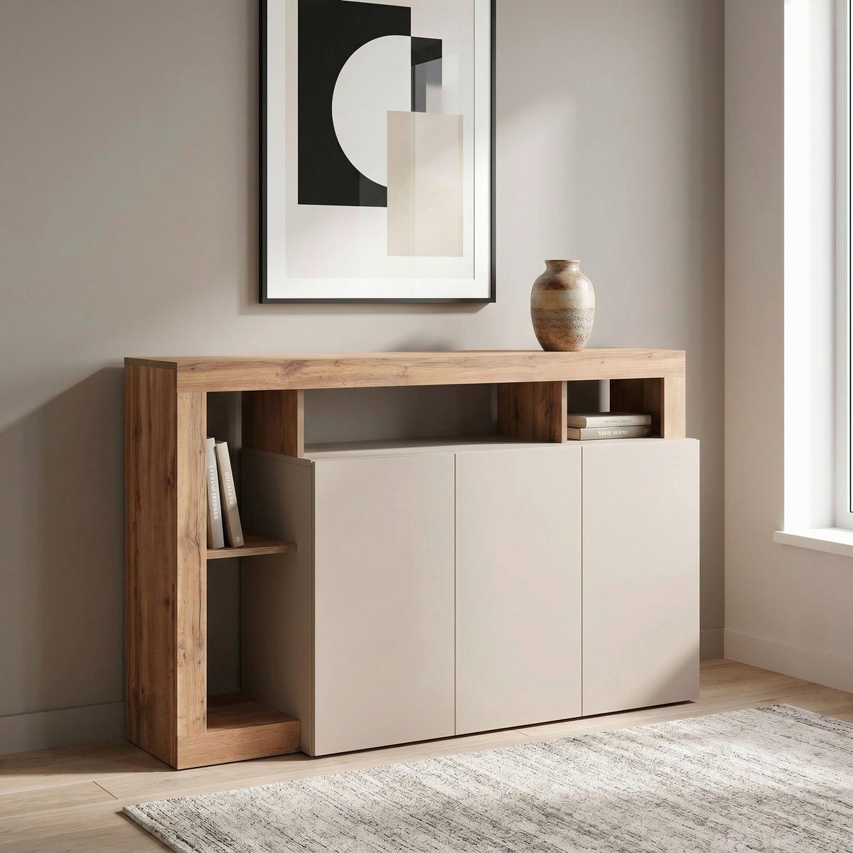 Komoda Dallas 3 - kašmir/hrast artisan, Konvencionalno, pločasti materijal (146/93/42cm) - Modern Living