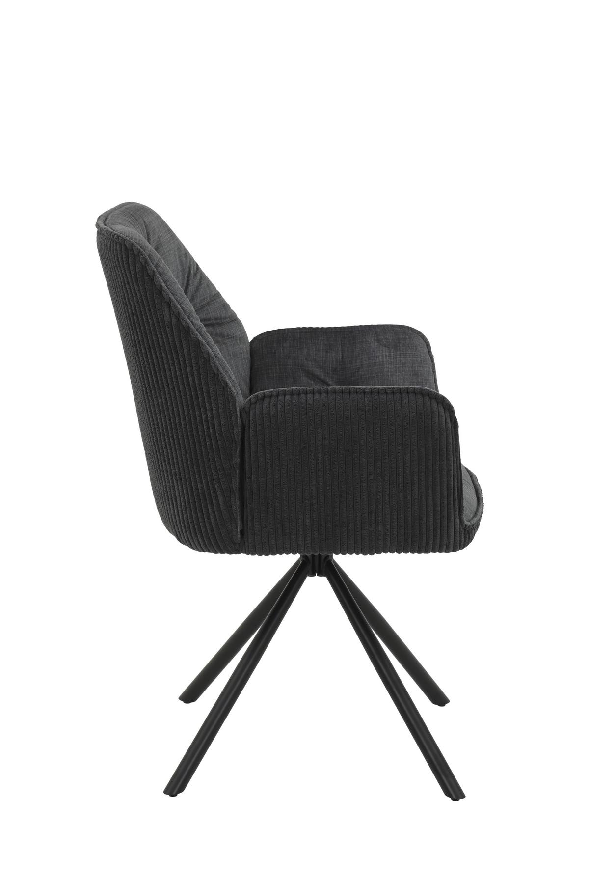 Armlehnstuhl-Set Inge 2er-Set Cord Anthrazit - Anthrazit/Schwarz, MODERN, Textil/Metall (58/88/63cm) - MID.YOU