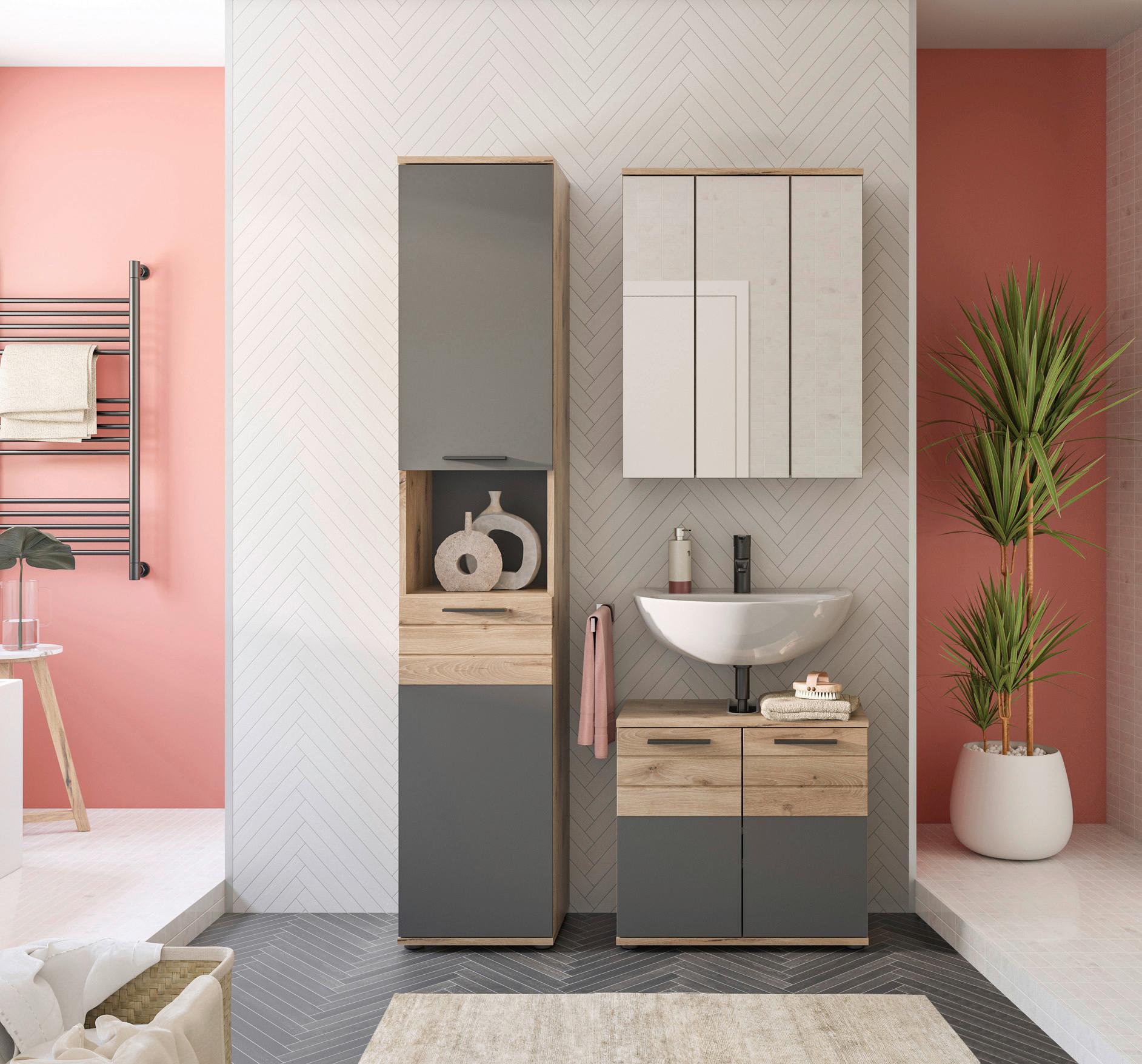 BAIE MASON - culoare lemn stejar/gri, Modern, sticlă/material pe bază de lemn (97cm) - MID.YOU