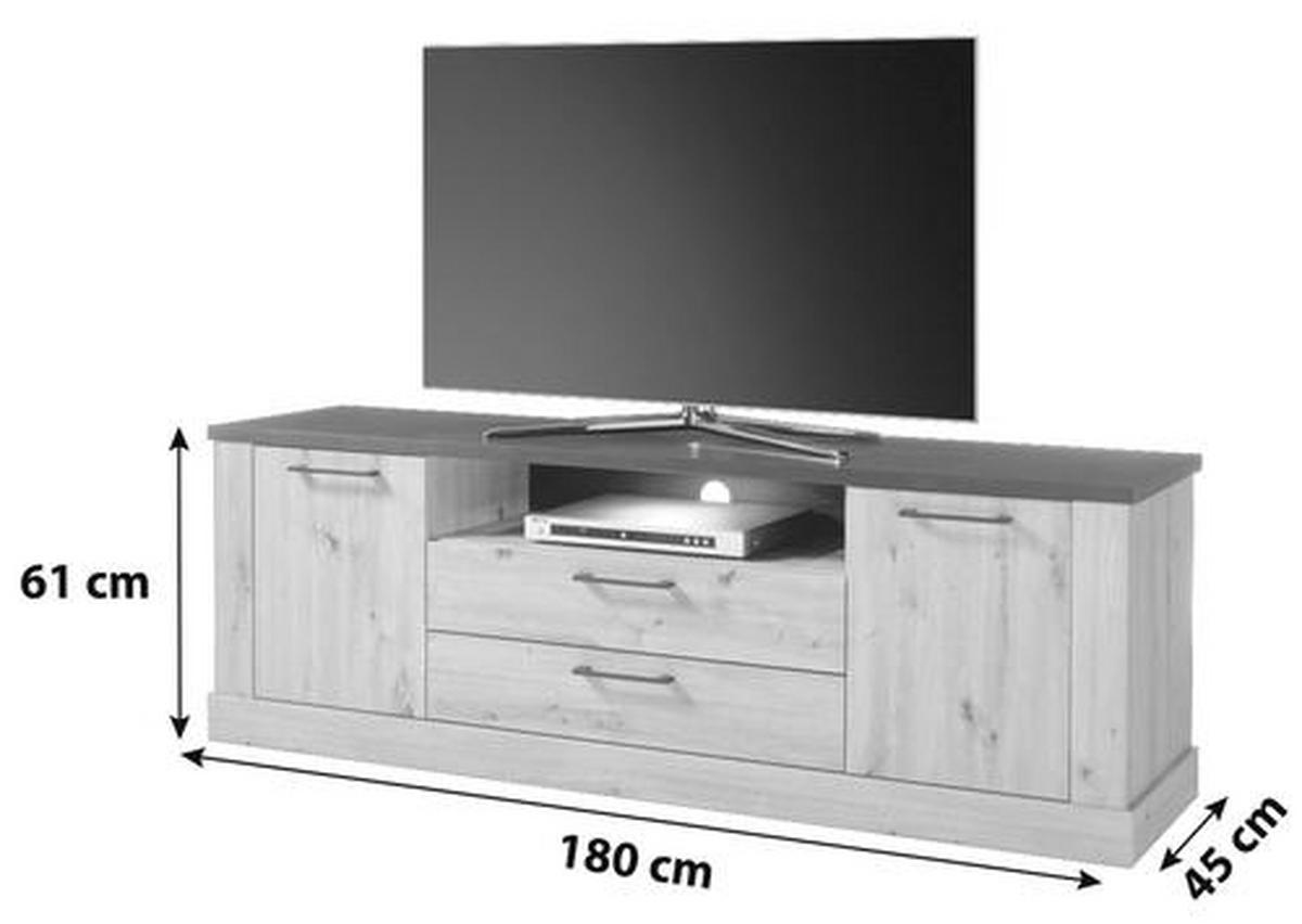 Tv-element Morel, Barva Hrasta, Črna - črna/barve hrasta, Romantika, umetna masa/leseni material (180/61/45cm) - Mömax