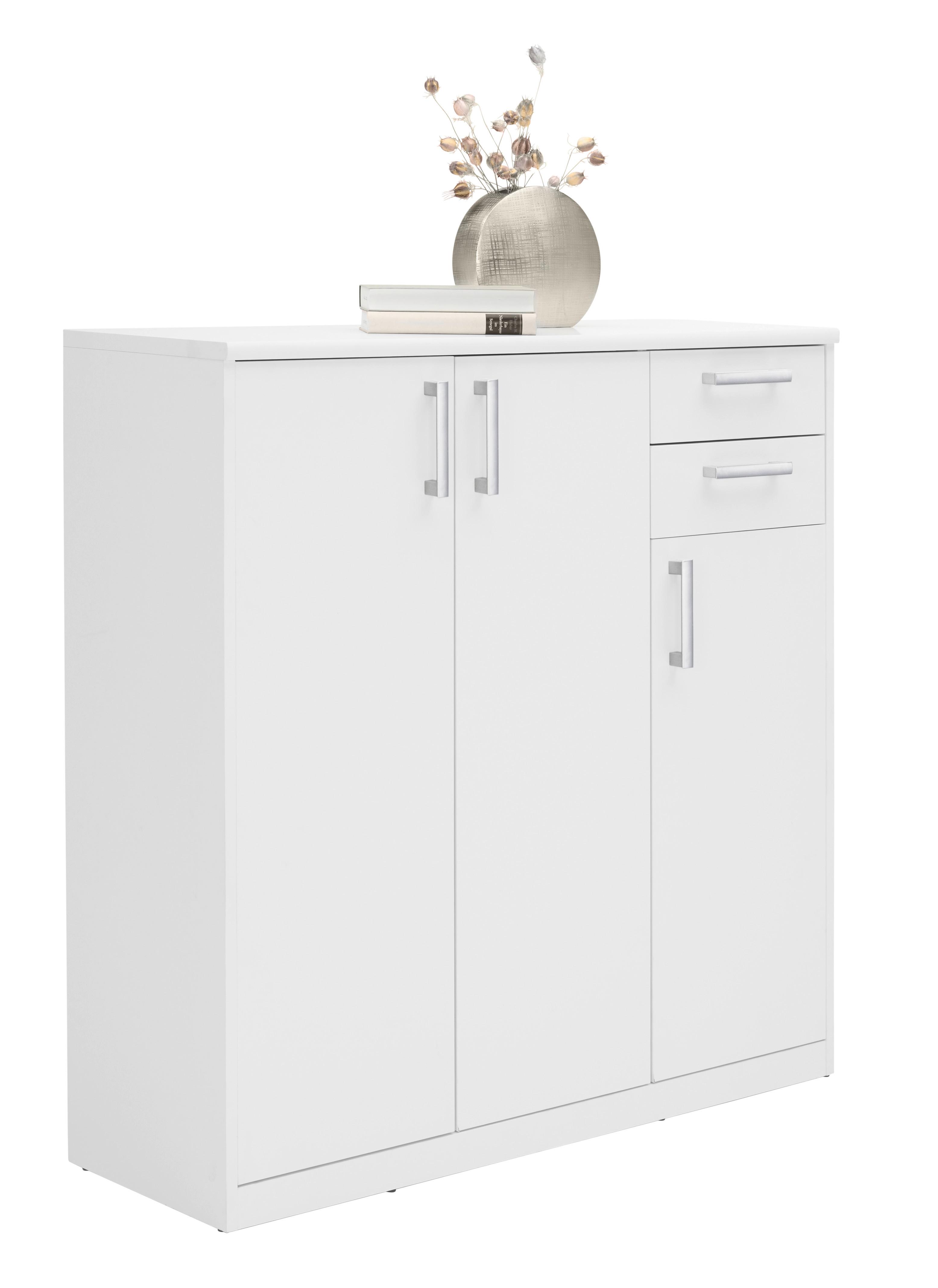KOMODA EASY - kolor srebrny/biały, Basics, materiał drewnopochodny/tworzywo sztuczne (106/110/36cm) - Xora