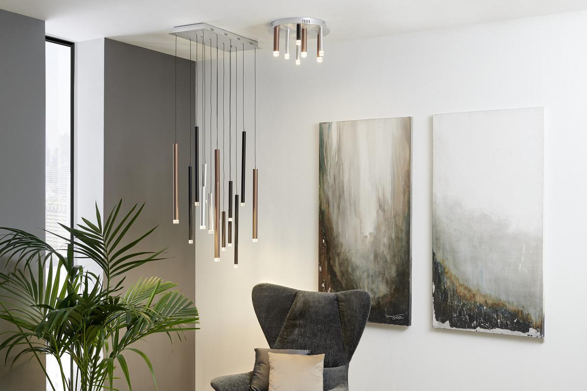 LAMPA WISZĄCA LED G93764/20 CEMBALO - kolor srebrny/czarny, Design, tworzywo sztuczne/metal (70/30/180cm)