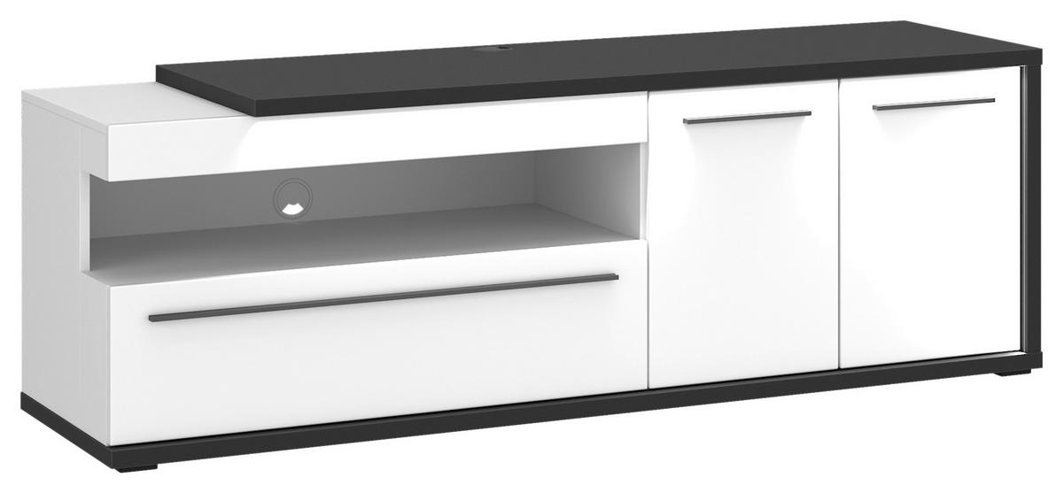 Comodă TV AMBIENTE PLUS - alb/alb lucios intens, Modern, material pe bază de lemn (163,6/56,6/53,6cm) - Modern Living