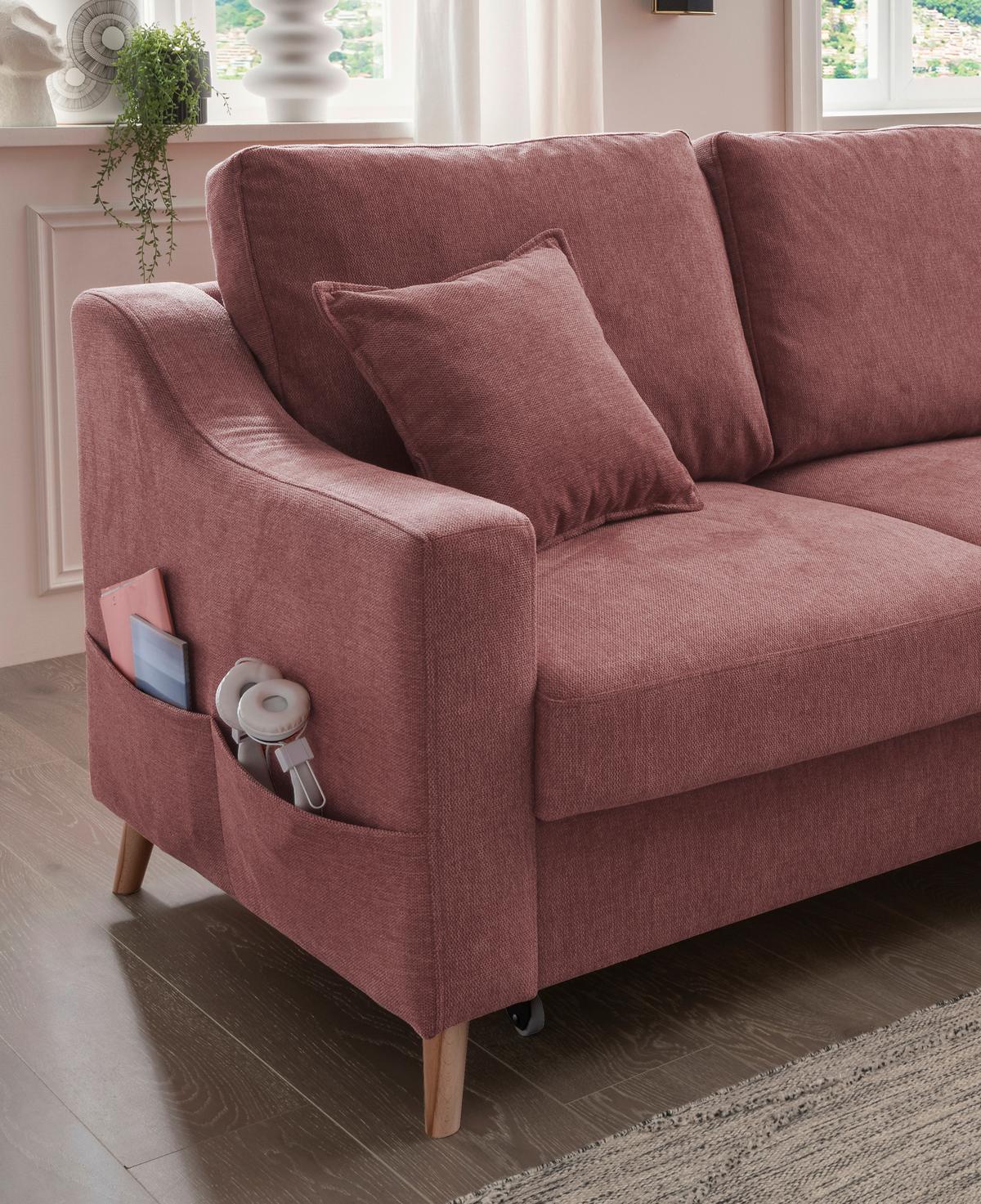 Wohnlandschaft Valentina Rosa Struktur - Rosa/Naturfarben, KONVENTIONELL, Holz/Textil (228/150cm) - P & B