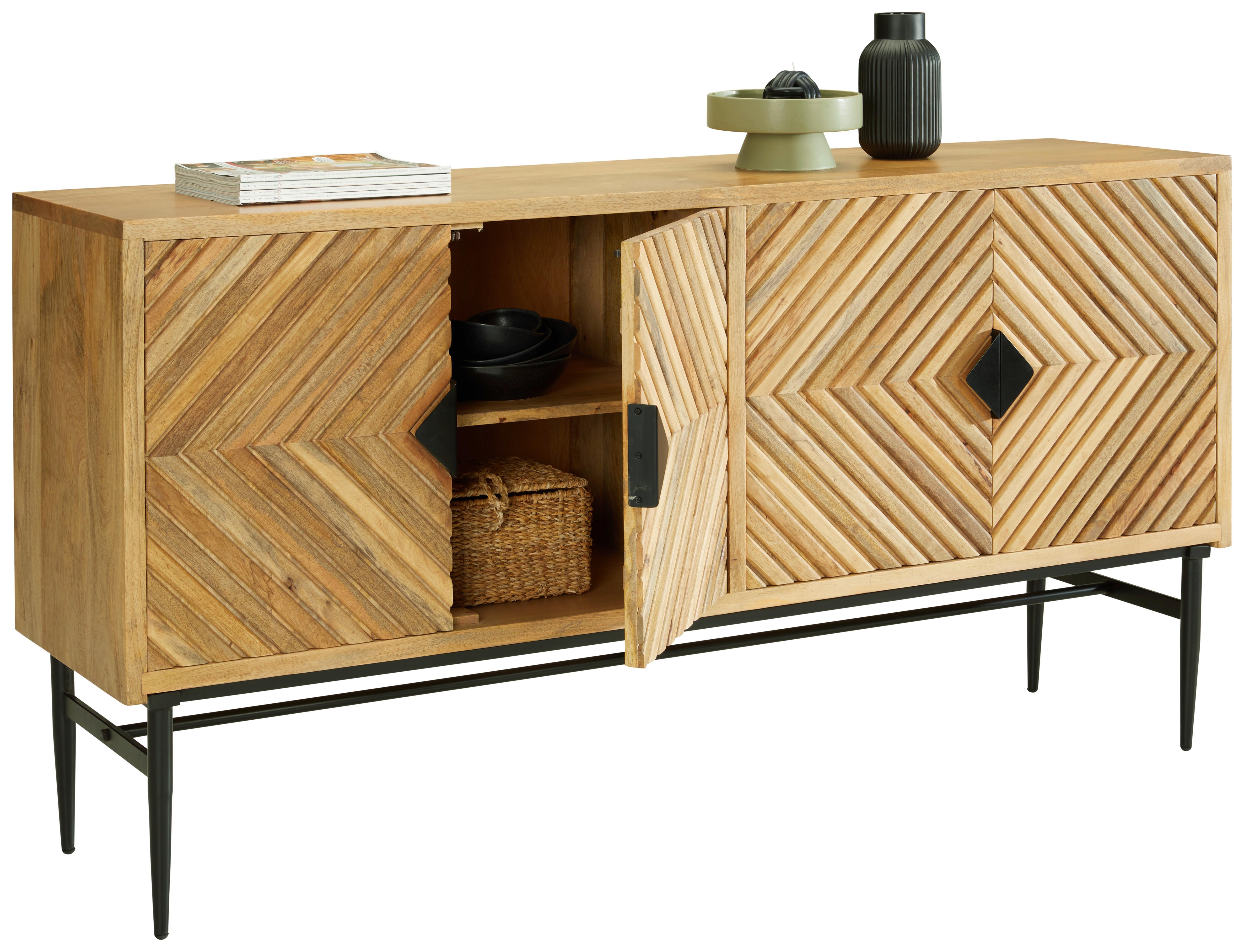 Comodă cu uși GATSBY - negru/maro deschis, Lifestyle, lemn/metal (175/90/45cm) - Premium Living