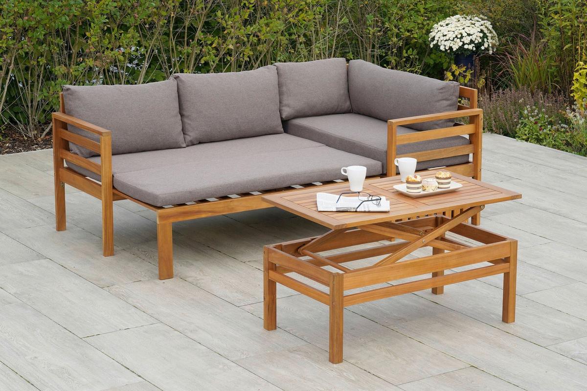 Gartenset Brasilia Echtholz - Grau/Akaziefarben, KONVENTIONELL, Holz/Textil - Gardenson