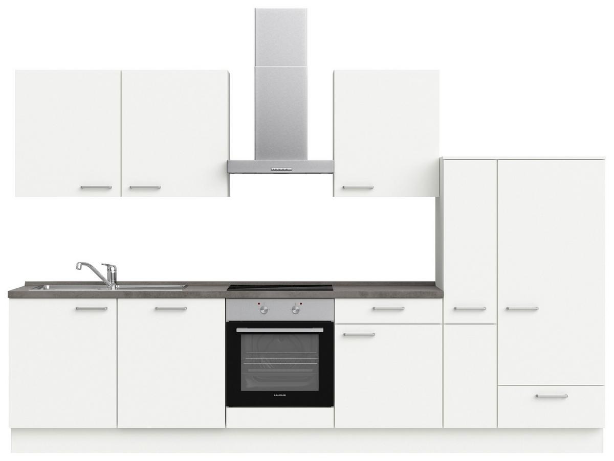 Küchenblock Touch Low m. Geräten Weiß - Schieferfarben/Schwarz, MODERN, Holzwerkstoff/Metall (330cm) - Nobilia