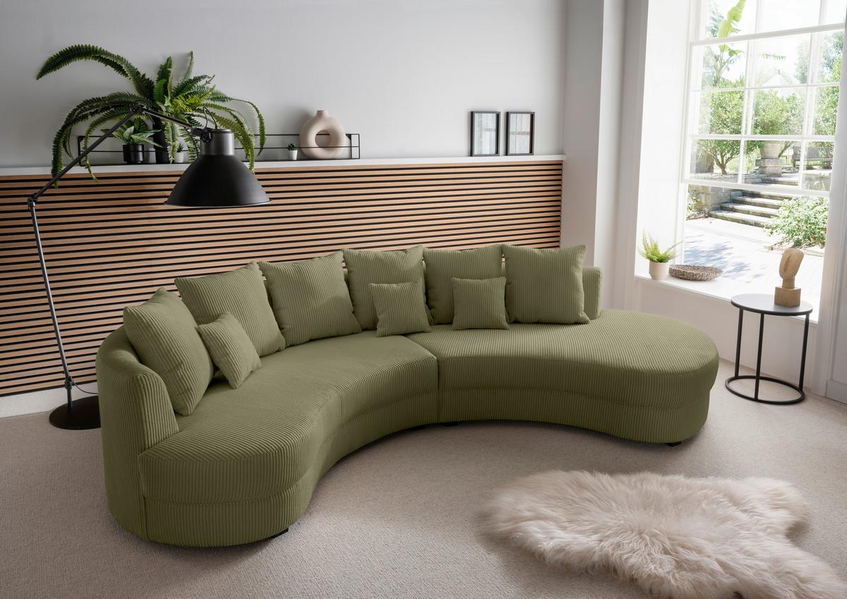 Wohnlandschaft Limoncello m. Hocker ca. 300x160cm Olivgrün - Schwarz/Olivgrün, Design, Kunststoff/Textil (300/160cm) - Livetastic