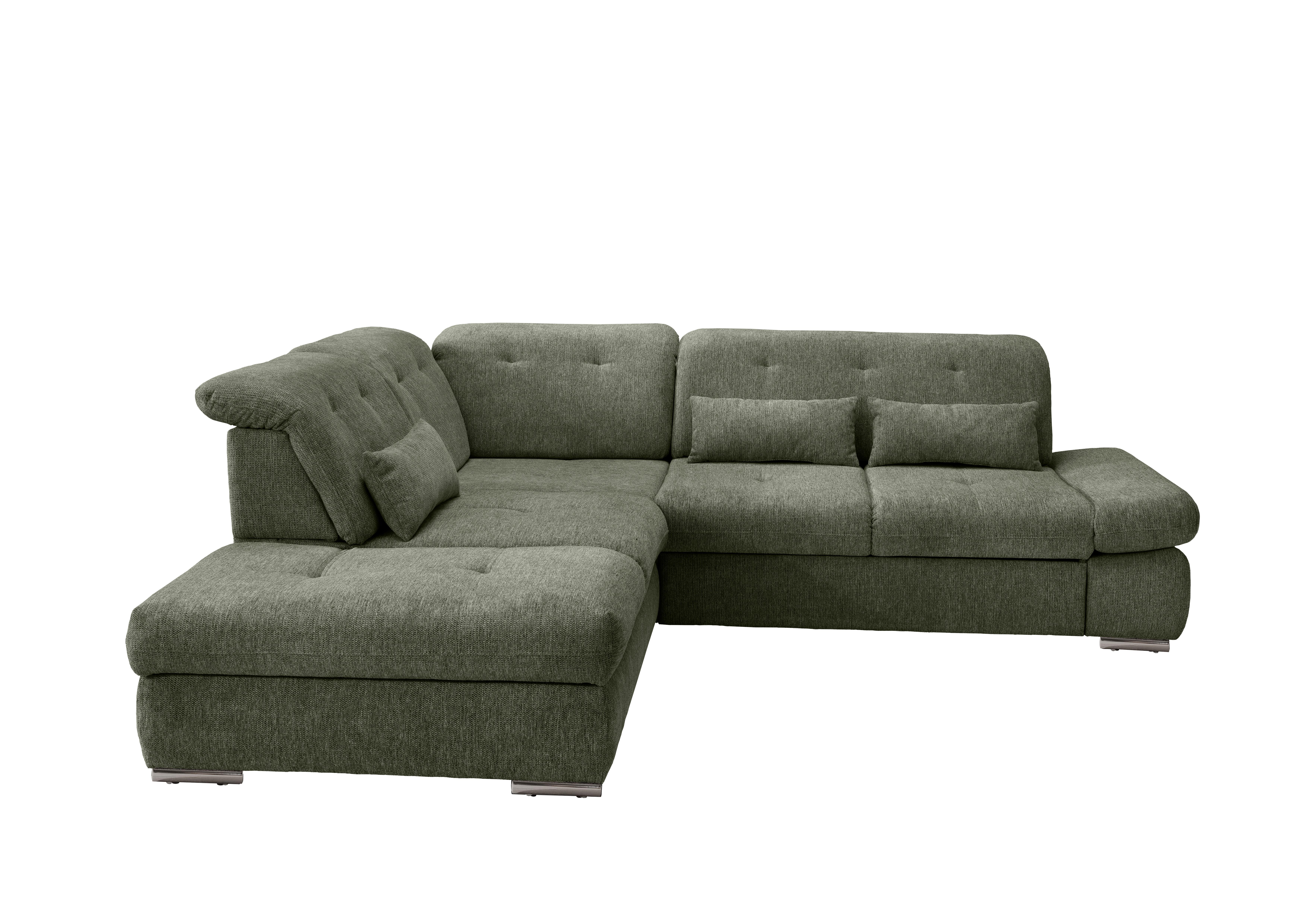Ecksofa Dalida Dunkel Grün Chenille m. Bettkasten - Chromfarben/Dunkelgrün, Design, Textil/Metall (254/280cm) - Livetastic