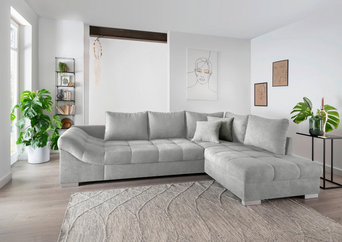 Wohnlandschaft Alvito Silberfarben Nylon/Mikrofaser - Silberfarben, Design, Holz/Textil (298/202cm) - MID.YOU