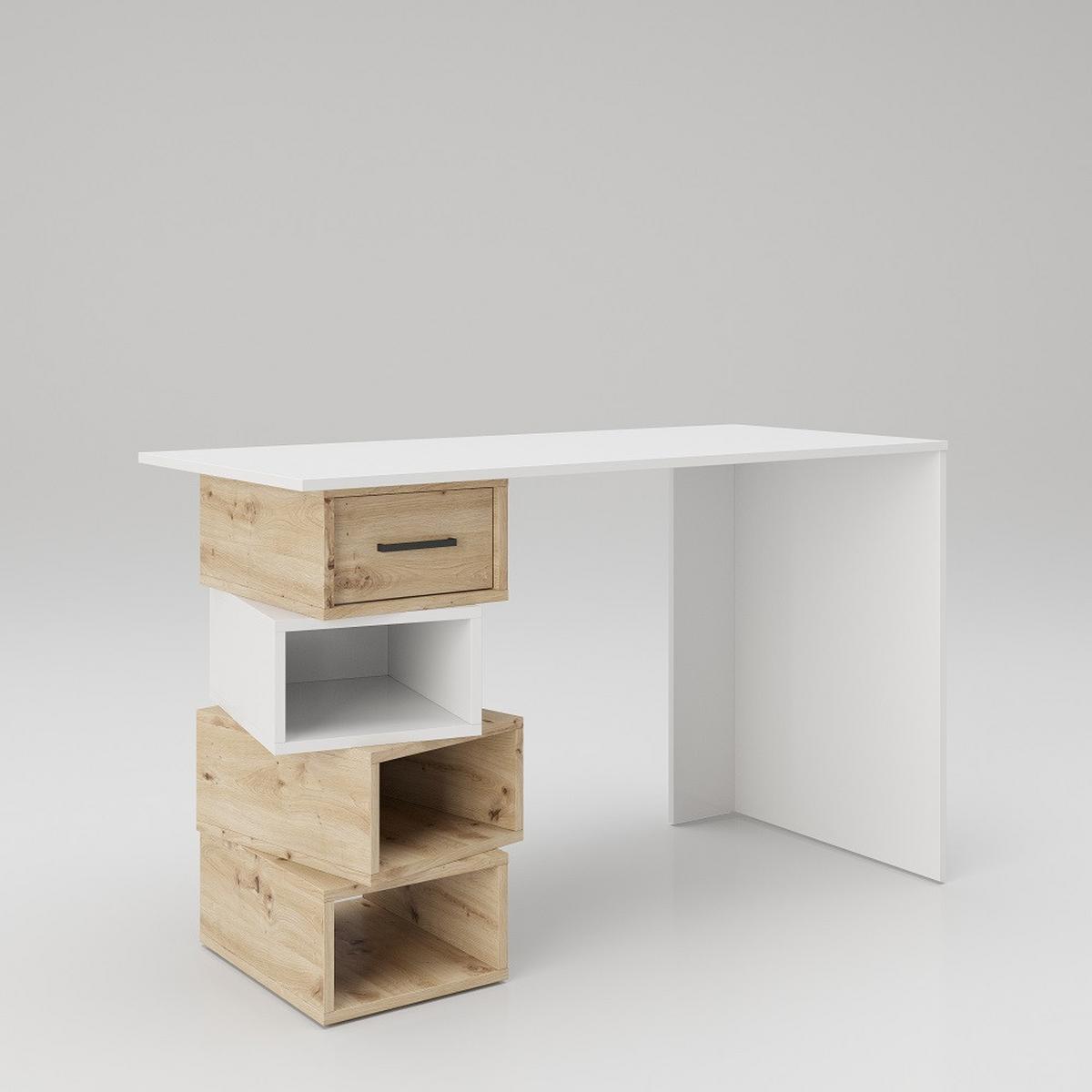 Schreibtisch "Monza" weiß/eiche - Weiß/Eiche Artisan, MODERN, Holz/Metall (120/75/55cm) - MID.YOU