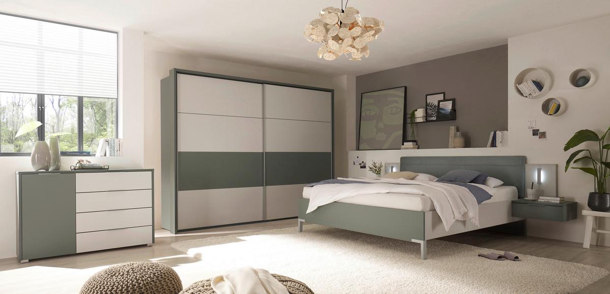 Set Kreveta I Noćnih Ormarića Modeste - boje kadulje/svijetlo siva, Moderno, drvni materijal (180/200cm)