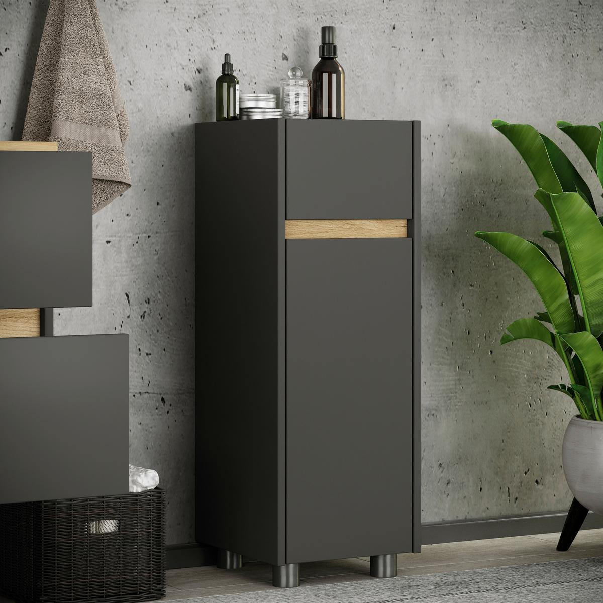 Midischrank Cosila - Honigeiche/Anthrazit, Trend, Holzwerkstoff/Kunststoff (30/85/33cm) - MID.YOU