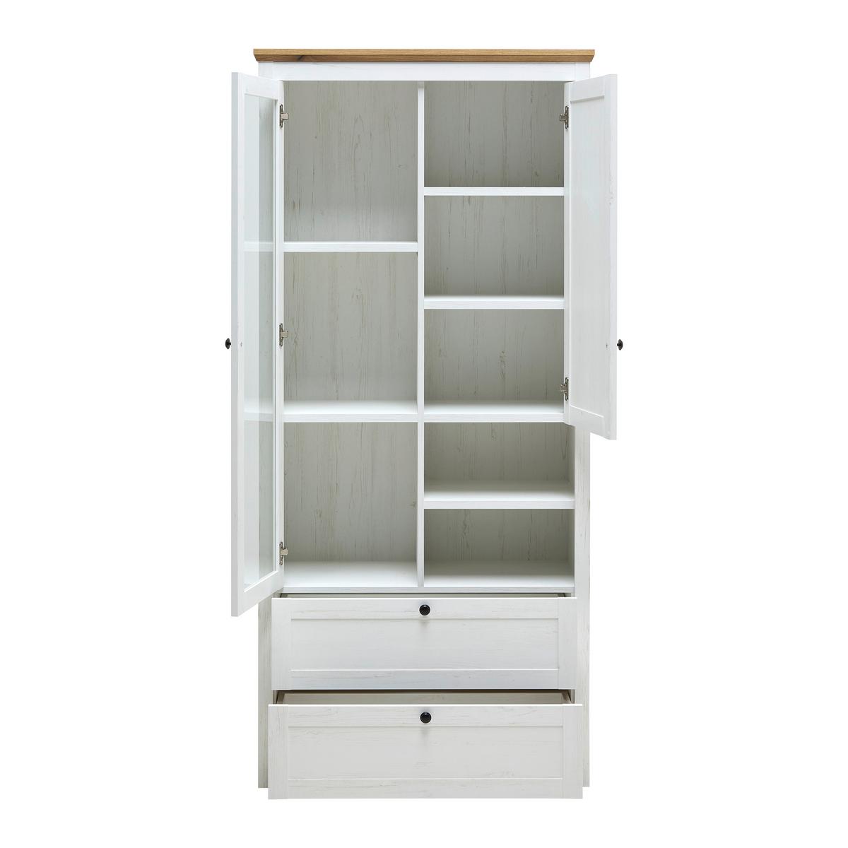 Vitrine Korsika Eichefarben/Weiß - Eichefarben/Schwarz, ROMANTIK / LANDHAUS, Glas/Holzwerkstoff (90/195/43cm) - Mömax