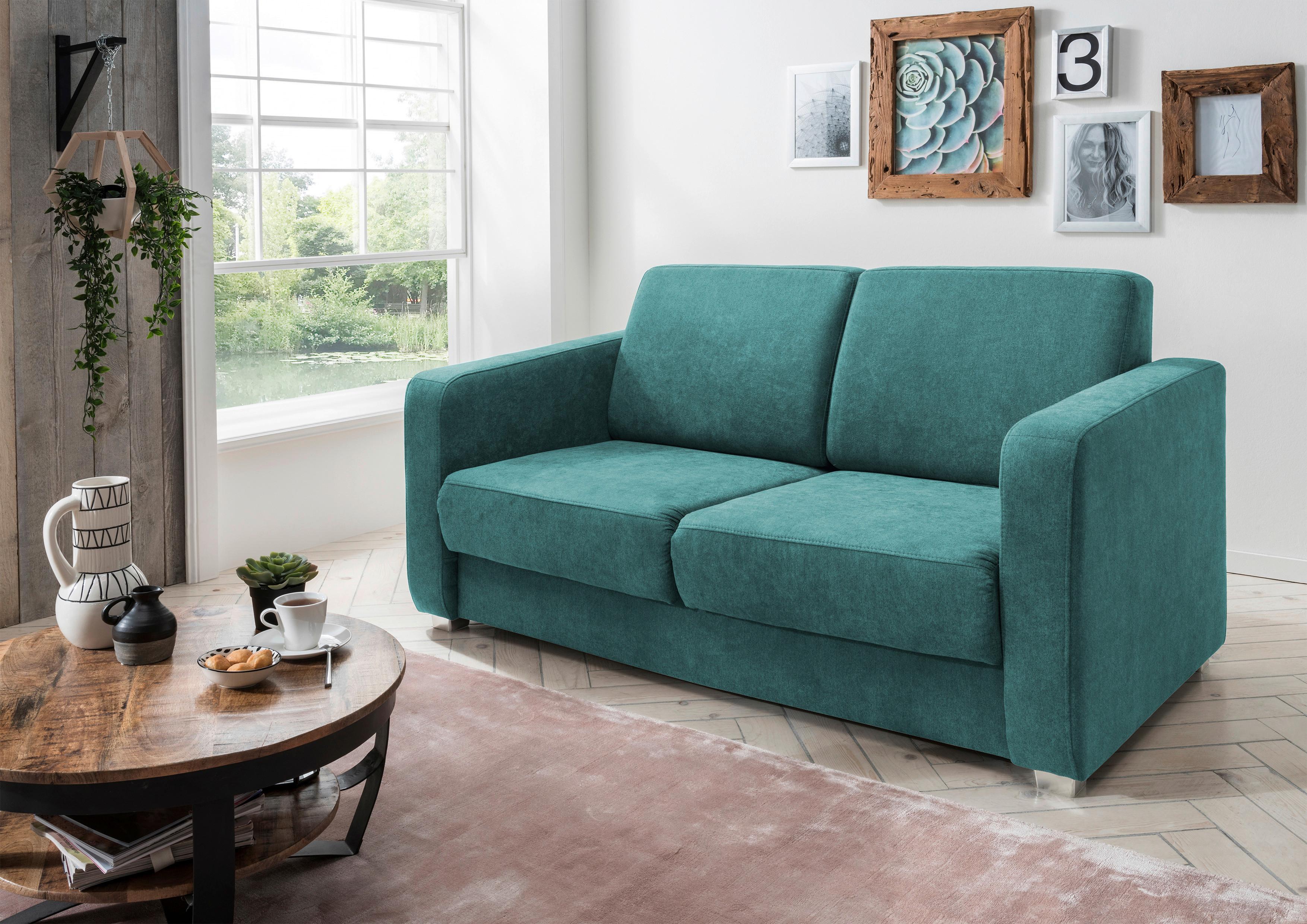 Schlafsofa Mia Petrol Mikrofaser - Chromfarben/Petrol, Design, Kunststoff/Textil (159/88/87cm) - Livetastic