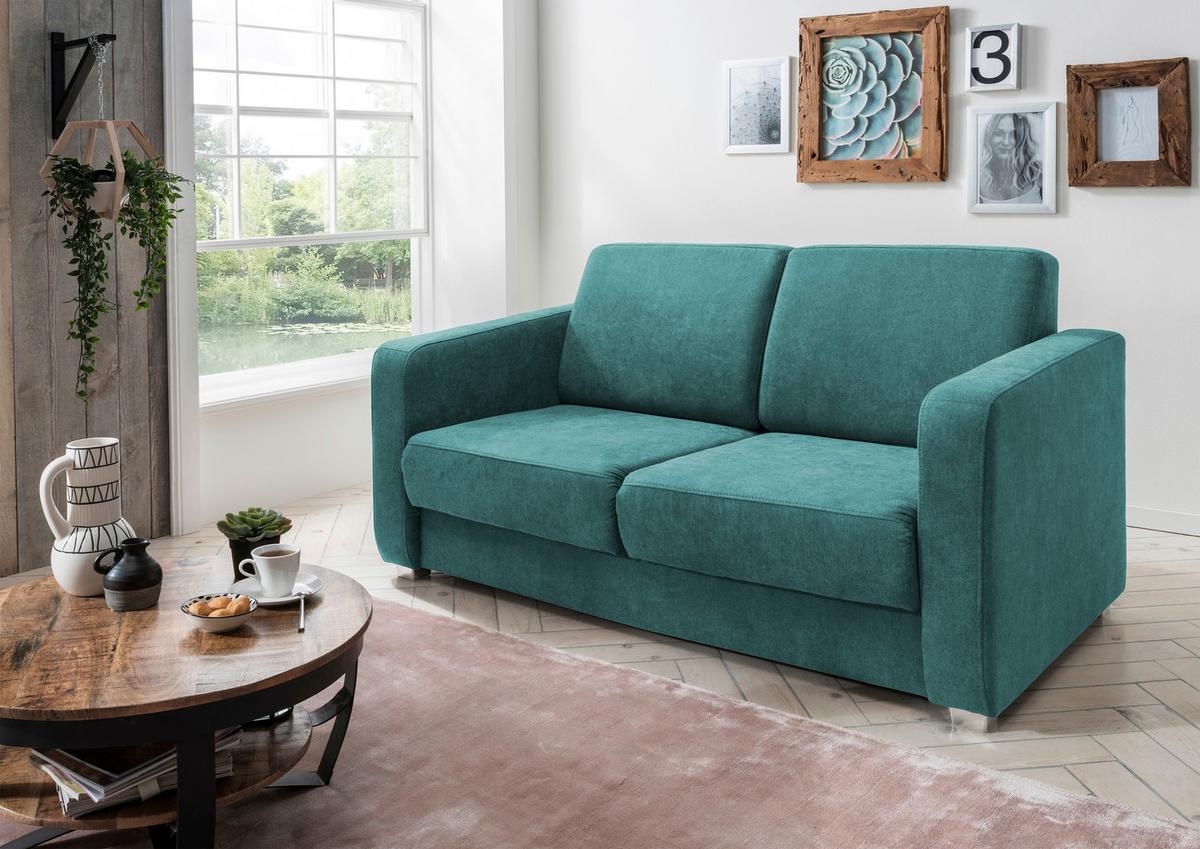 Schlafsofa Mia Petrol Mikrofaser - Chromfarben/Petrol, Design, Kunststoff/Textil (159/88/87cm) - Livetastic