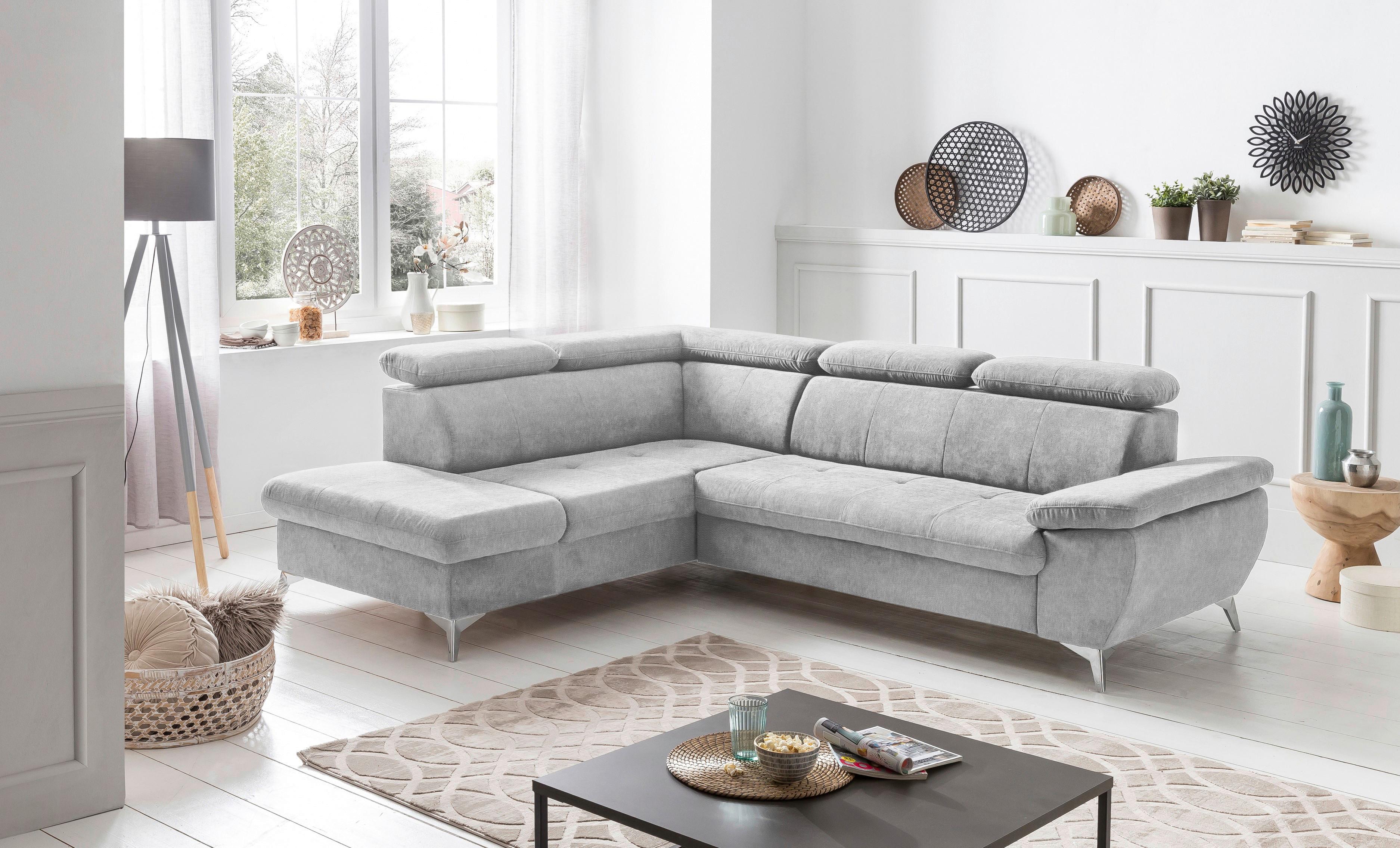 Sarokkanapé Gisele - világosszürke, Modern, textil (209/83/256cm)