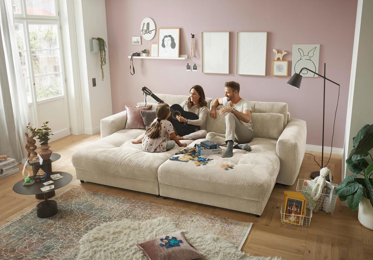 Bigsofa Barura Loveseat ca. 292x194 cm Creme - Creme/Schwarz, KONVENTIONELL, Holzwerkstoff/Kunststoff (292/90/194cm) - MID.YOU