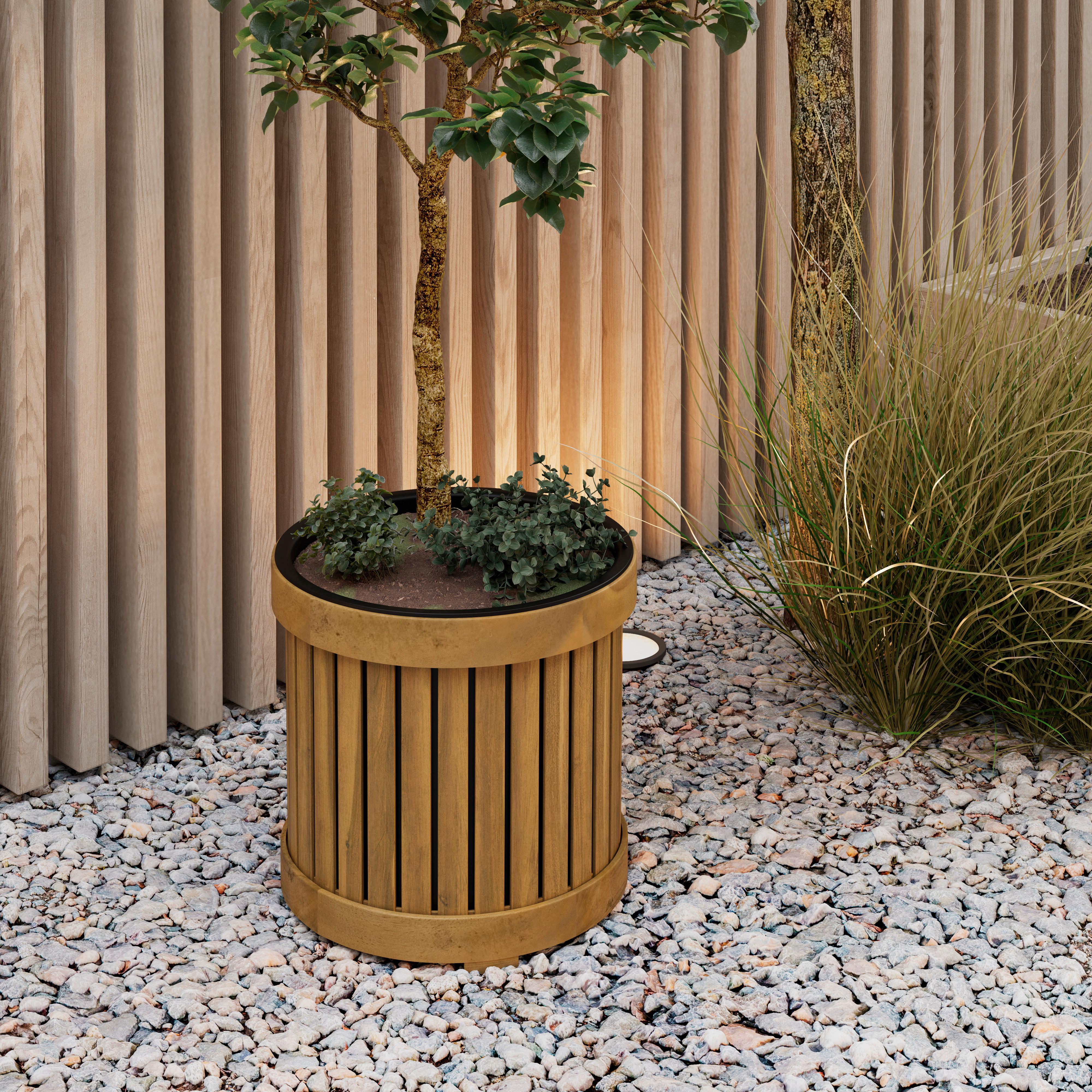 Hochbeet Marlo Echtholz massiv Ø 36 cm - Schwarz/Akaziefarben, MODERN, Holz/Kunststoff (47/37/49cm) - Bessagi Garden