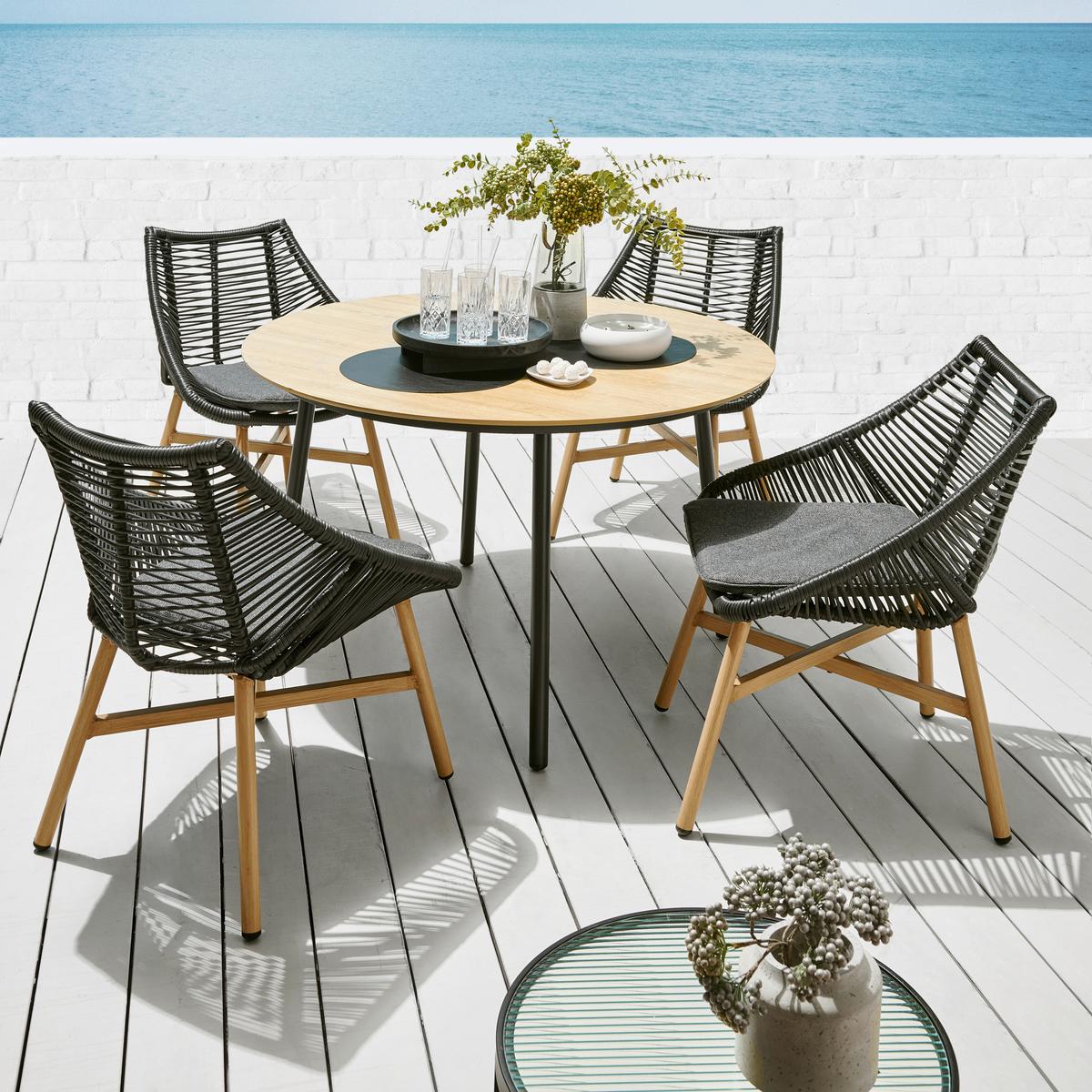 Gartentischgruppe Carmello Schwarz/Teakfarben - Anthrazit/Schwarz, Modern, Kunststoff/Textil - Mömax