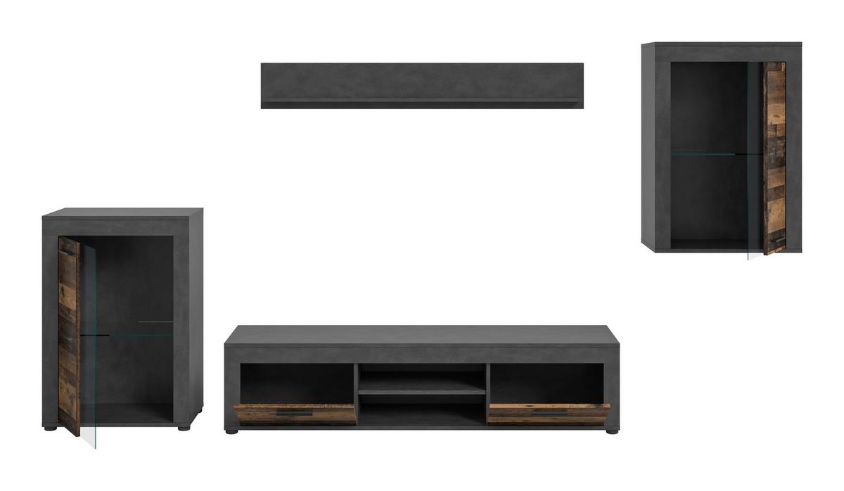 Ansamblu mobilier camera de zi JAM - culoare natur/gri, Design, sticlă/material pe bază de lemn (310/169/35cm) - Modern Living