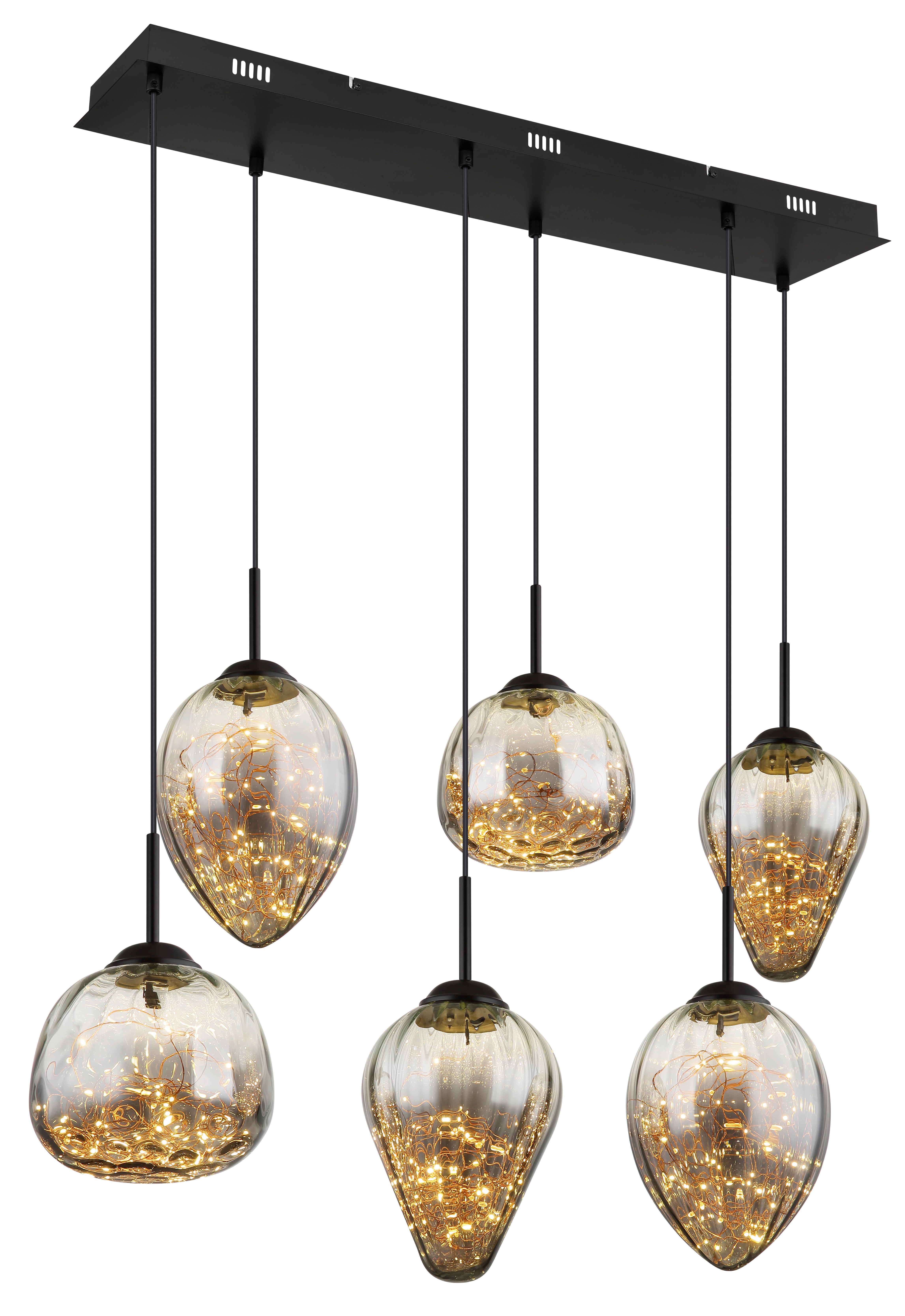 LED-HÄNGELEUCHTE 15642-6 - Klar/Schwarz, Design, Glas/Metall (97/32/120cm) - Globo