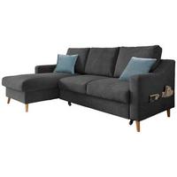 Wohnlandschaft Valentina Schwarz Mikrofaser - Blau/Schwarz, Design, Holz/Textil (150/228cm) - MID.YOU