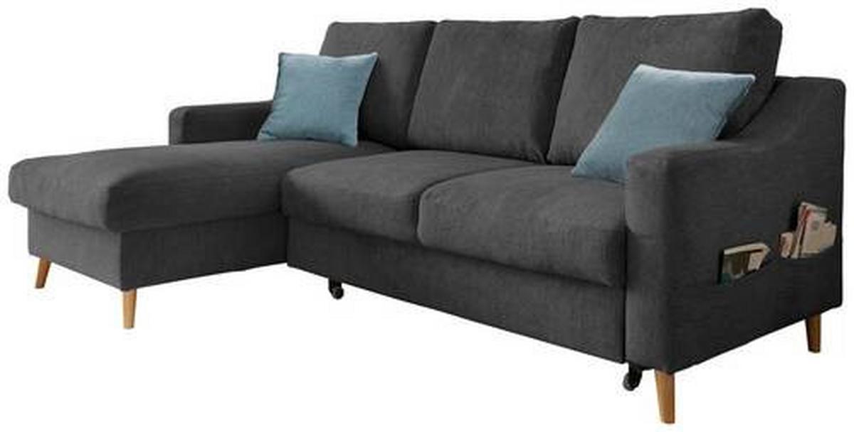 Wohnlandschaft Valentina Schwarz Mikrofaser - Blau/Schwarz, Design, Holz/Textil (150/228cm) - MID.YOU