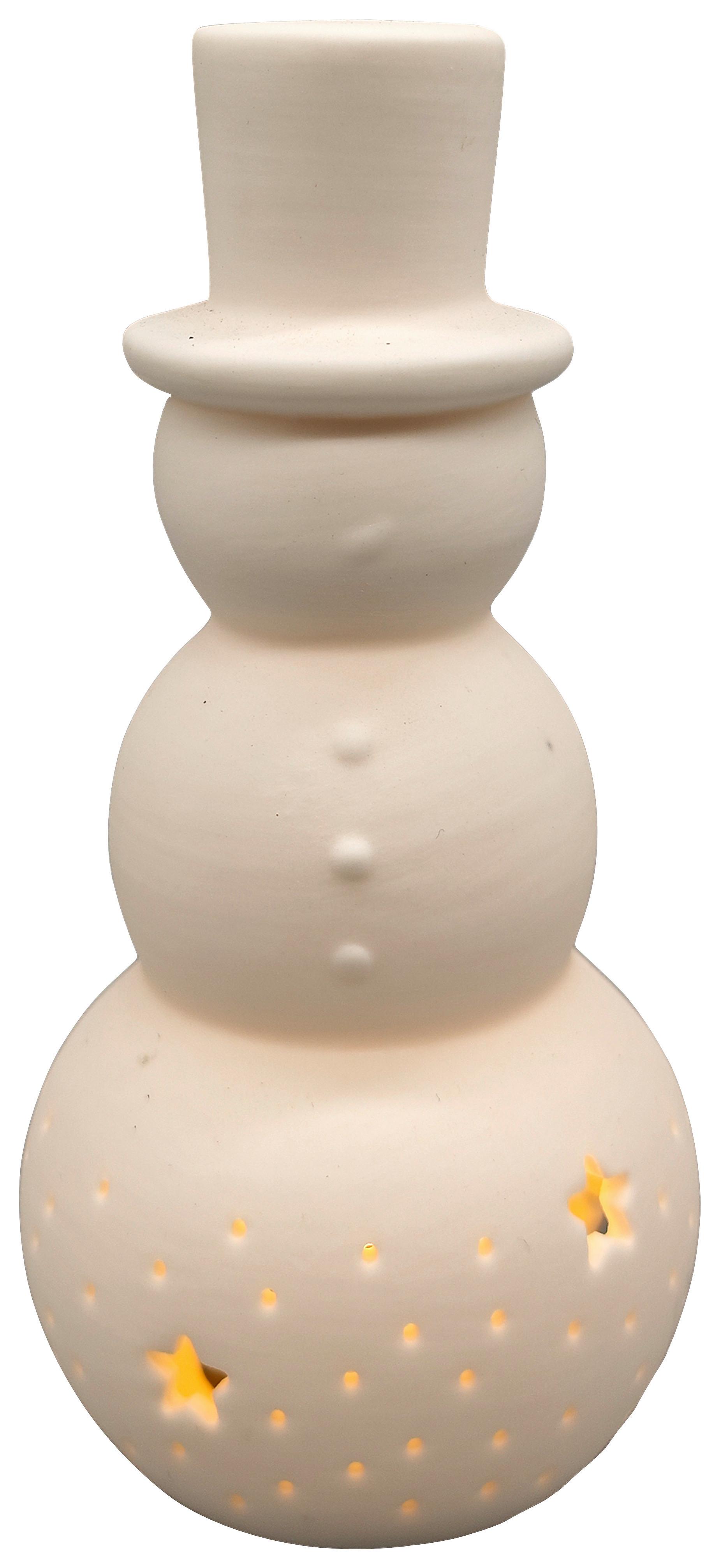 Schneemann Snowy Weiß ca. 18cm - Weiß, KONVENTIONELL, Keramik (9/18cm) - Mömax