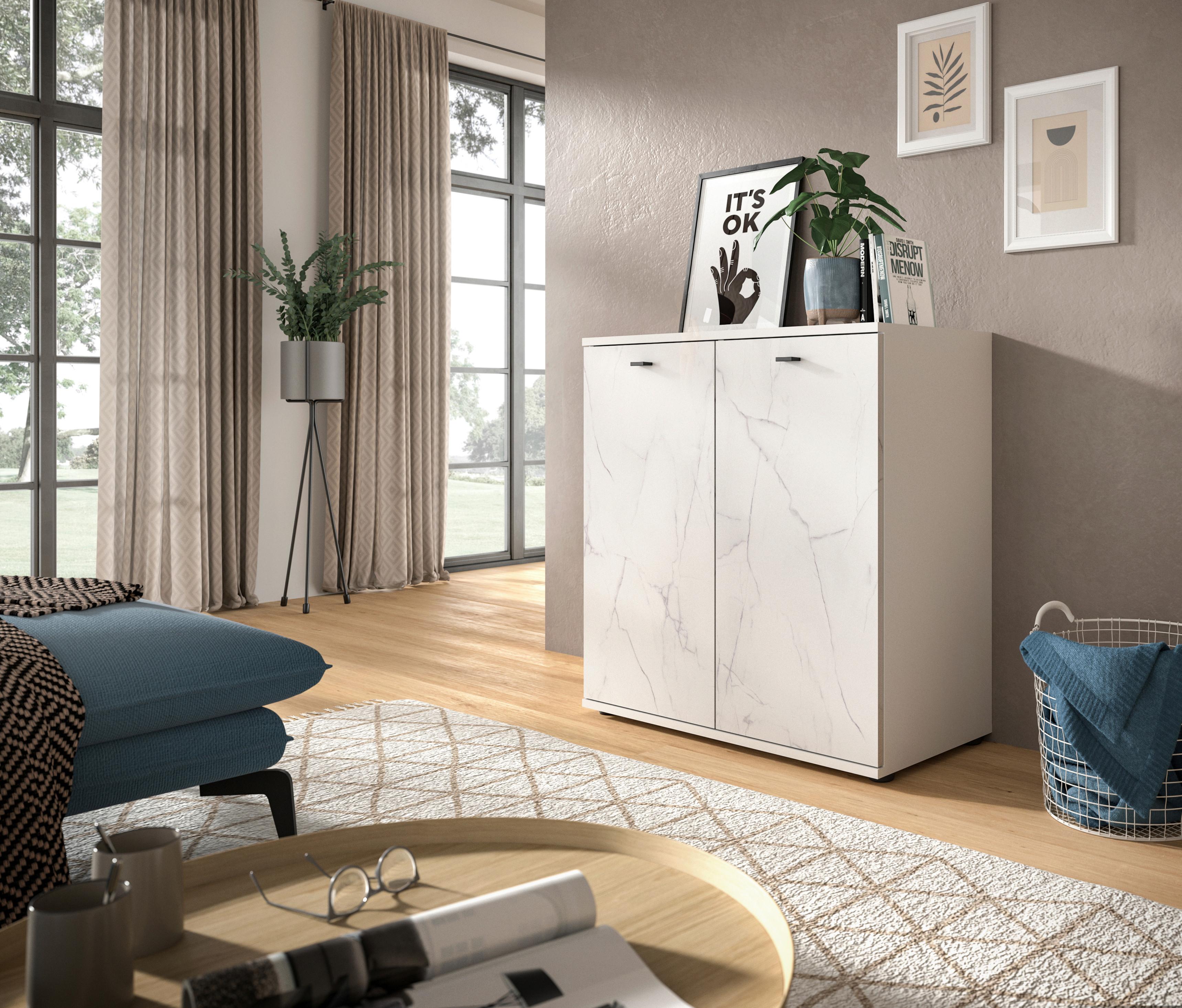 Komoda Stone - bijela/crna, Design, drvni materijal/plastika (86/87/40cm) - Modern Living
