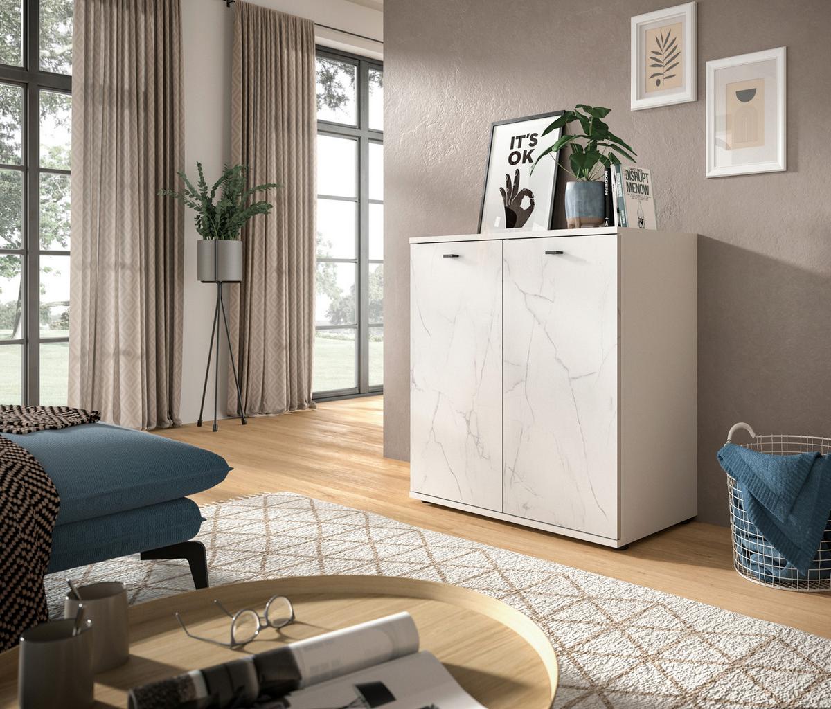 Komoda Stone - bijela/crna, Design, drvni materijal/plastika (86/87/40cm) - Modern Living