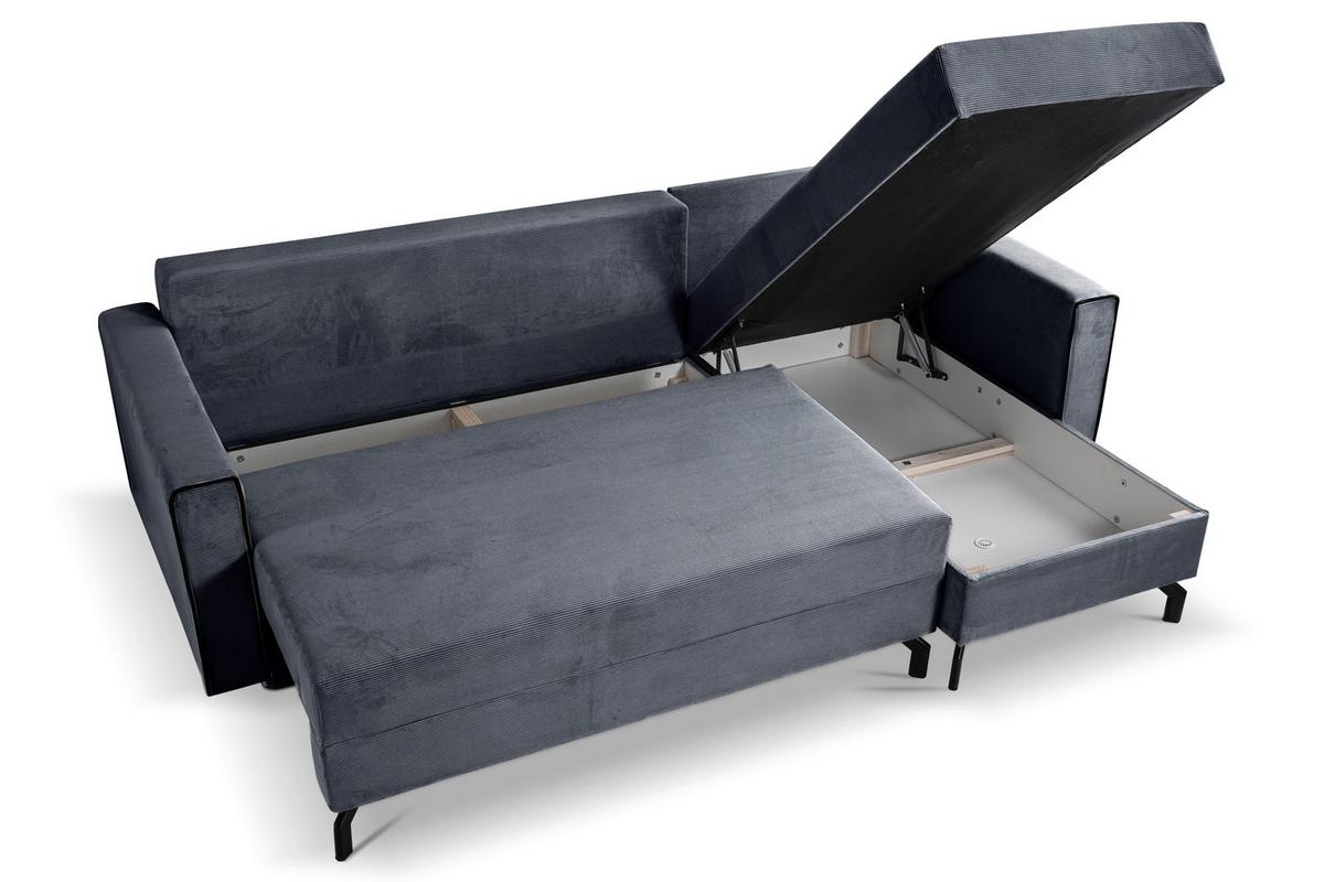 Ecksofa Marti Blaugrau mit Schlaffunktion - Blaugrau/Schwarz, Basics, Holz/Textil (230/148cm) - MID.YOU